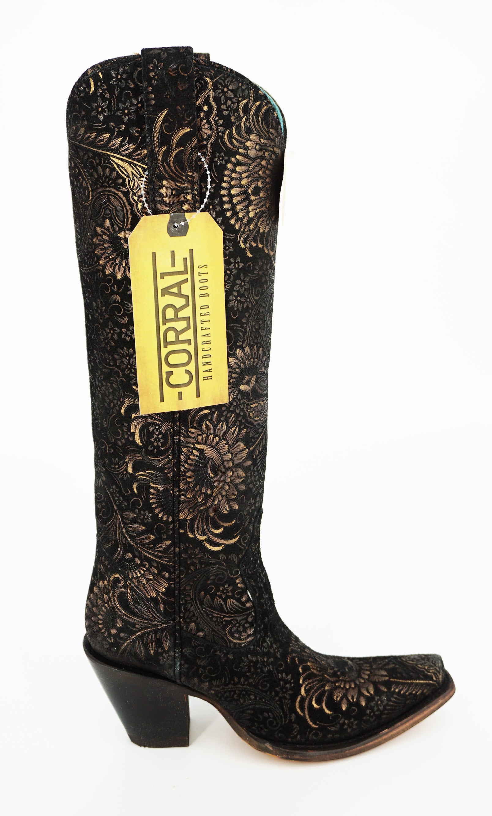 Corral Women's Stamped Floral Suede Boot A4481 - Black/Gold