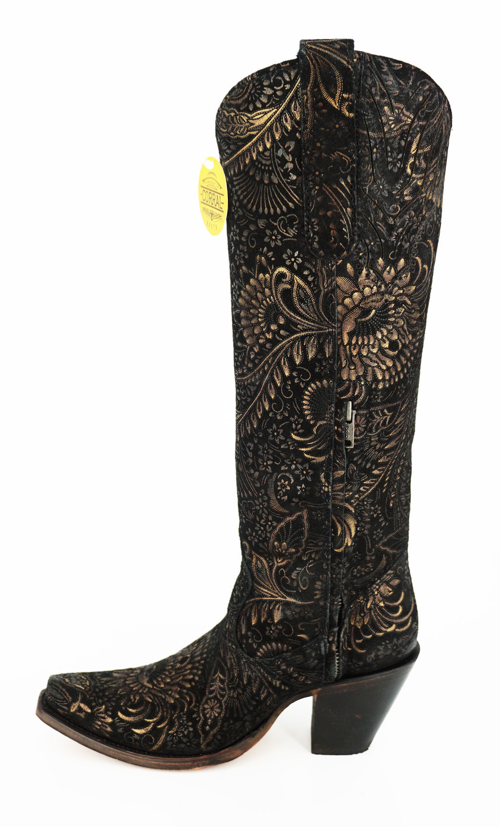 Corral Women's Stamped Floral Suede Boot A4481 - Black/Gold