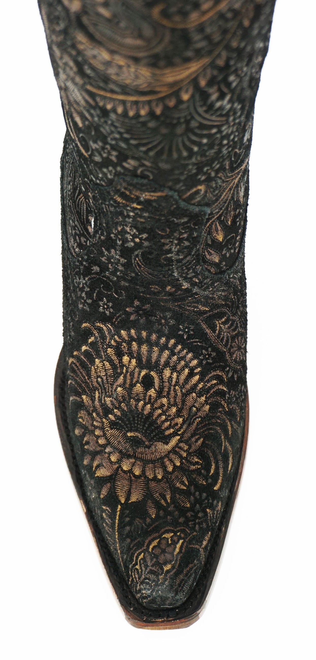 Corral Women's Stamped Floral Suede Boot A4481 - Black/Gold