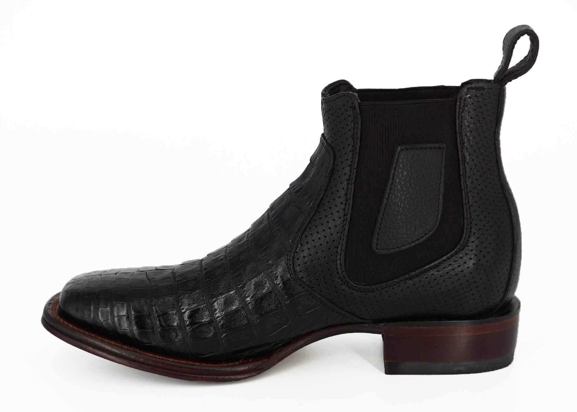 Vestigium Wide Square Toe Short Boot Caiman Belly 82B8205 - Black