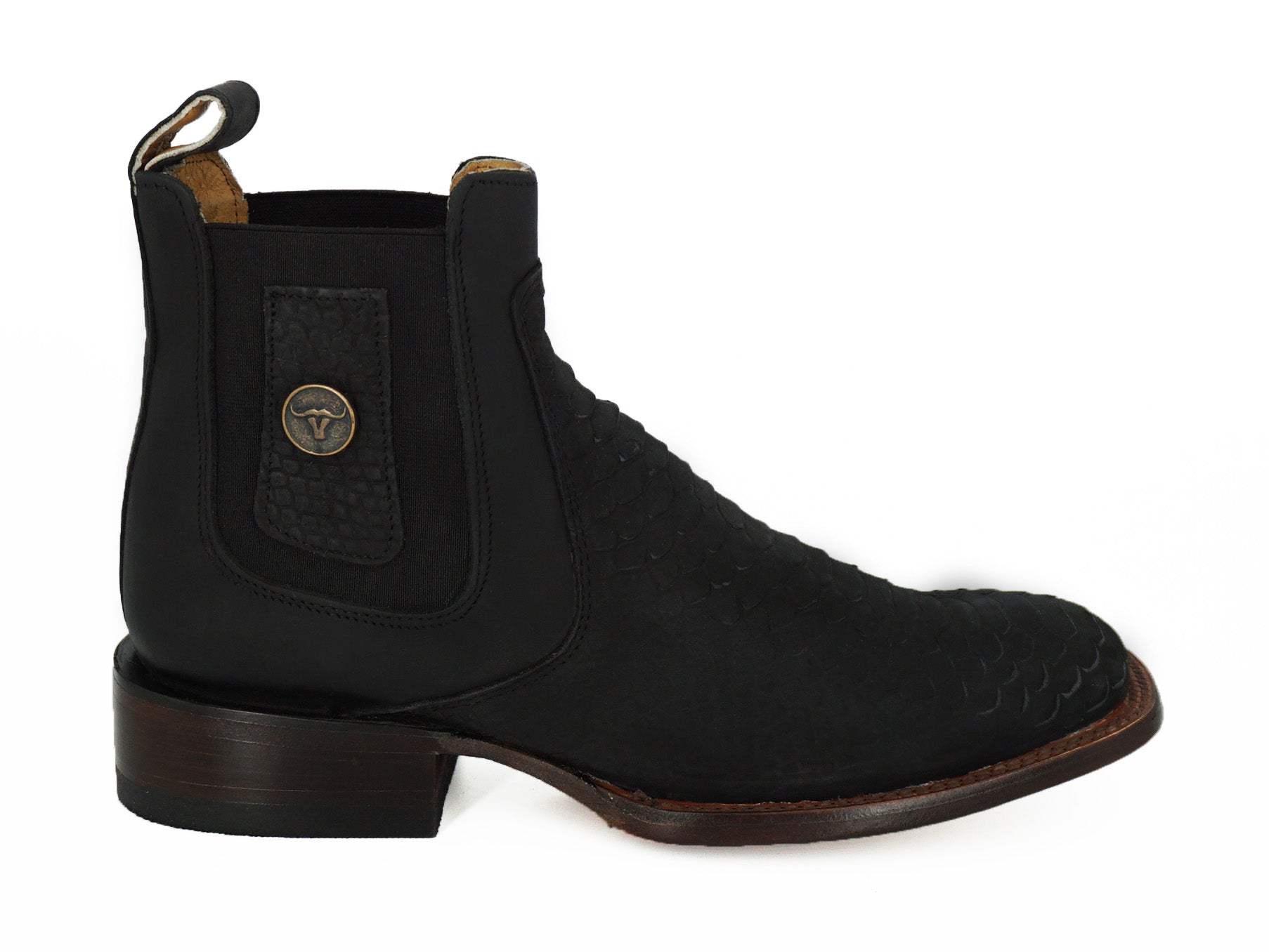 Hooch Men's Wide Square Toe Python Print H42R6305 - Nobuck Black