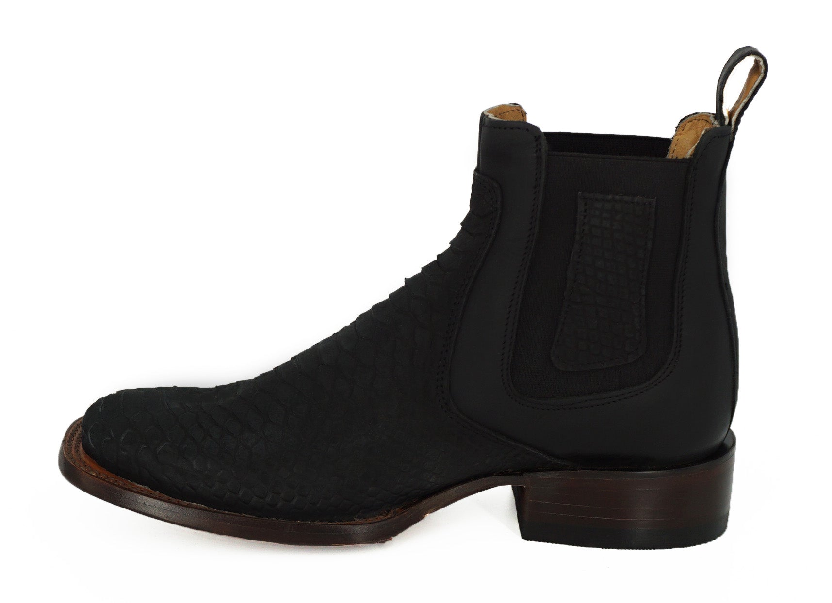 Hooch Men's Wide Square Toe Python Print H42R6305 - Nobuck Black