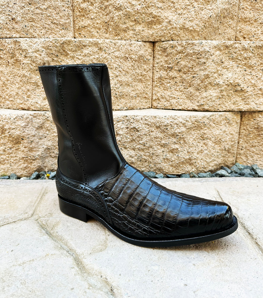 Franco Cuadra Men's Ternera Inca Caiman Short Boot with Zipper 827FWTS - Black