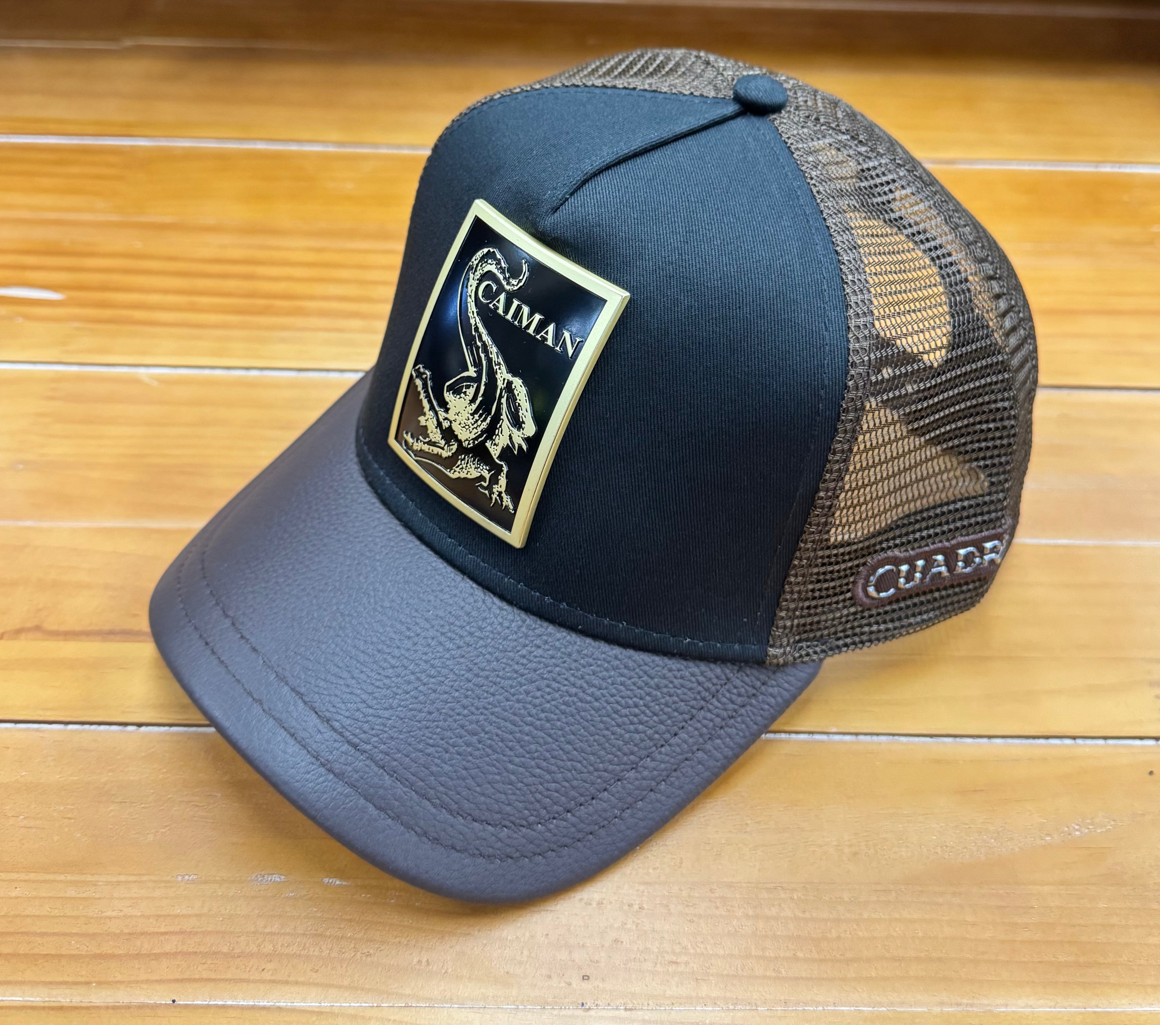 Cuadra Men's Caiman Metal Patch Leather Cap CC117 - Chocolate