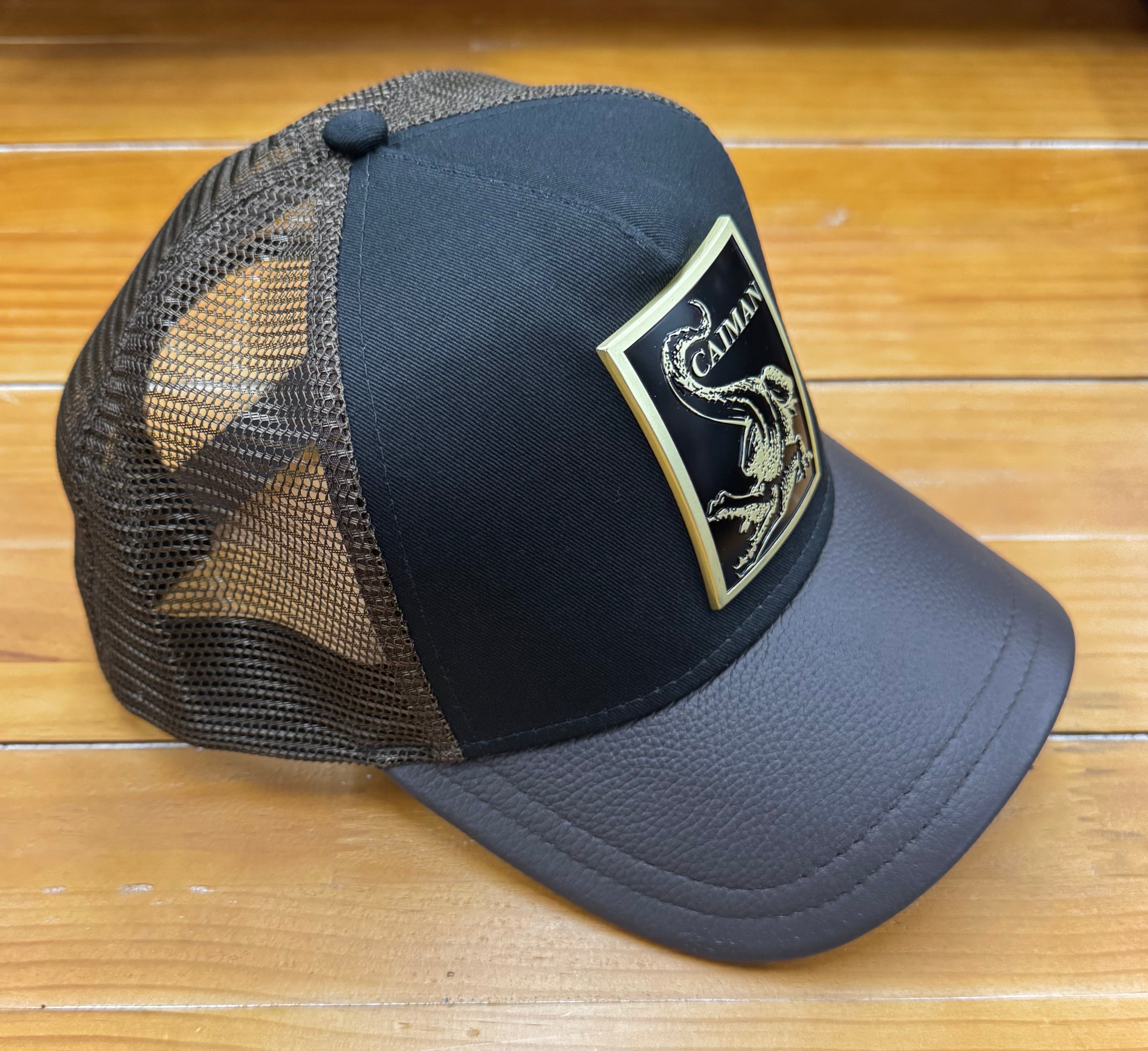 Cuadra Men's Caiman Metal Patch Leather Cap CC117 - Chocolate