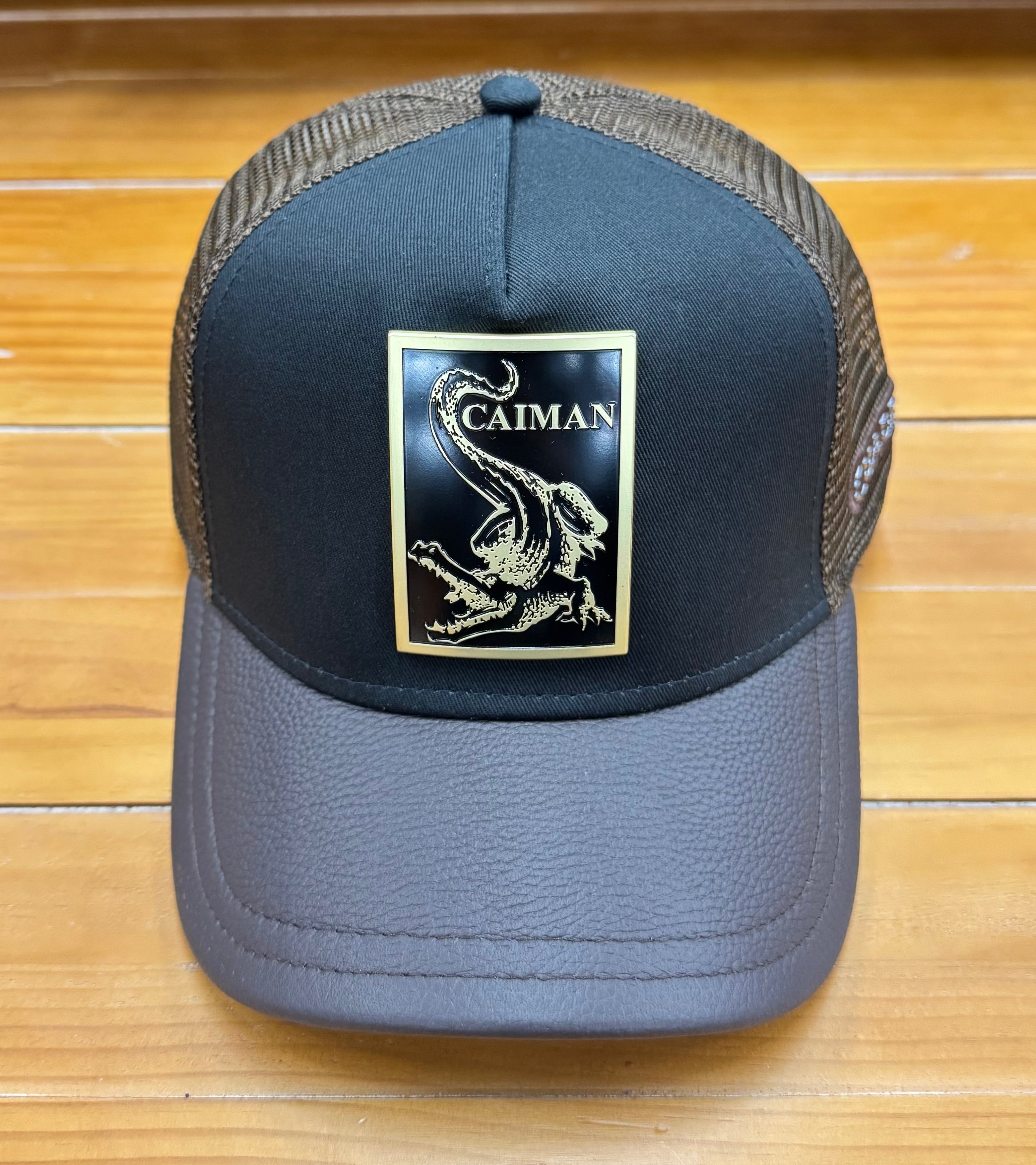 Cuadra Men's Caiman Metal Patch Leather Cap CC117 - Chocolate