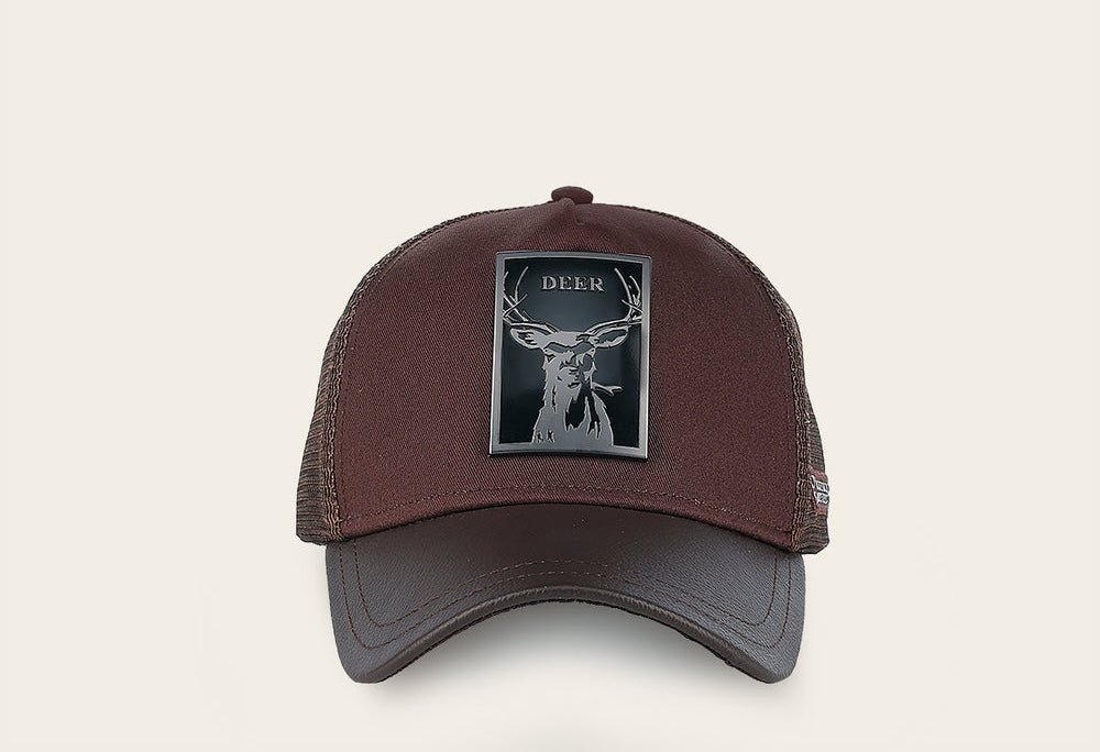 Cuadra Men's Deer Metal Patch Leather Cap CC115 - Chocolate