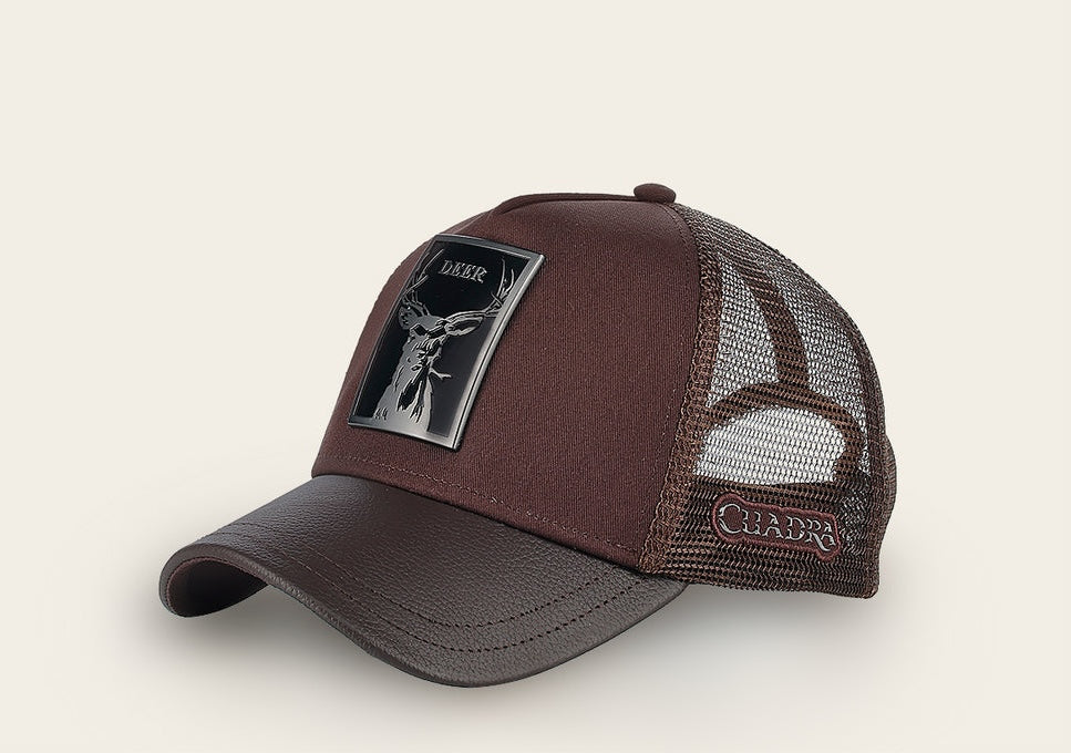 Cuadra Men's Deer Metal Patch Leather Cap CC115 - Chocolate