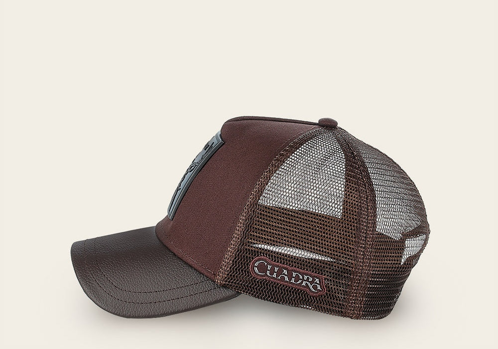 Cuadra Men's Deer Metal Patch Leather Cap CC115 - Chocolate