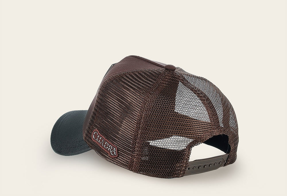 Cuadra Men's Python Metal Patch Leather Cap CC118 - Dark Brown