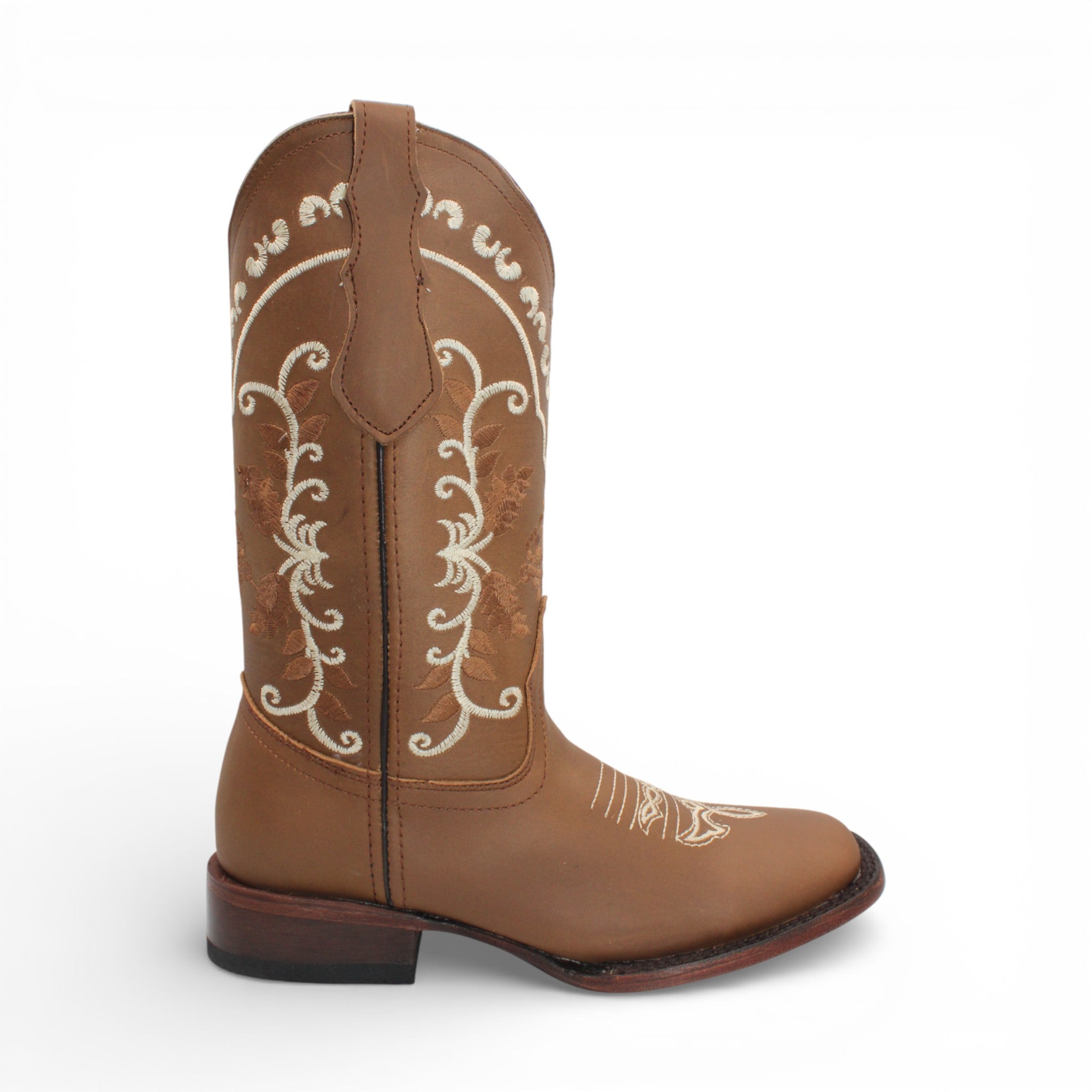 Womens Square Toe Western Boot – Genuine Leather Embroidered Shaft H222631
