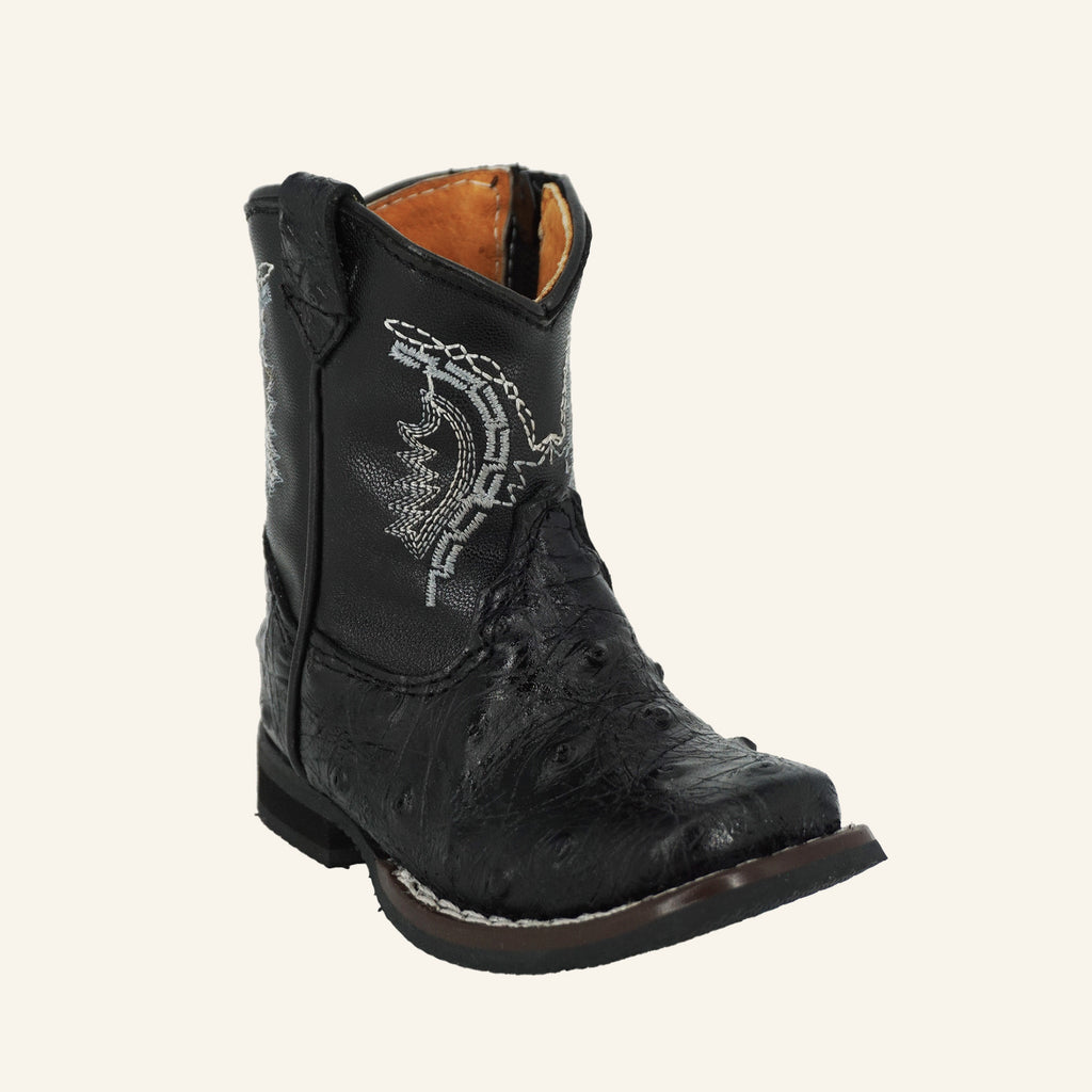 Hooch Baby Boot Ostrich Print H537 - Black