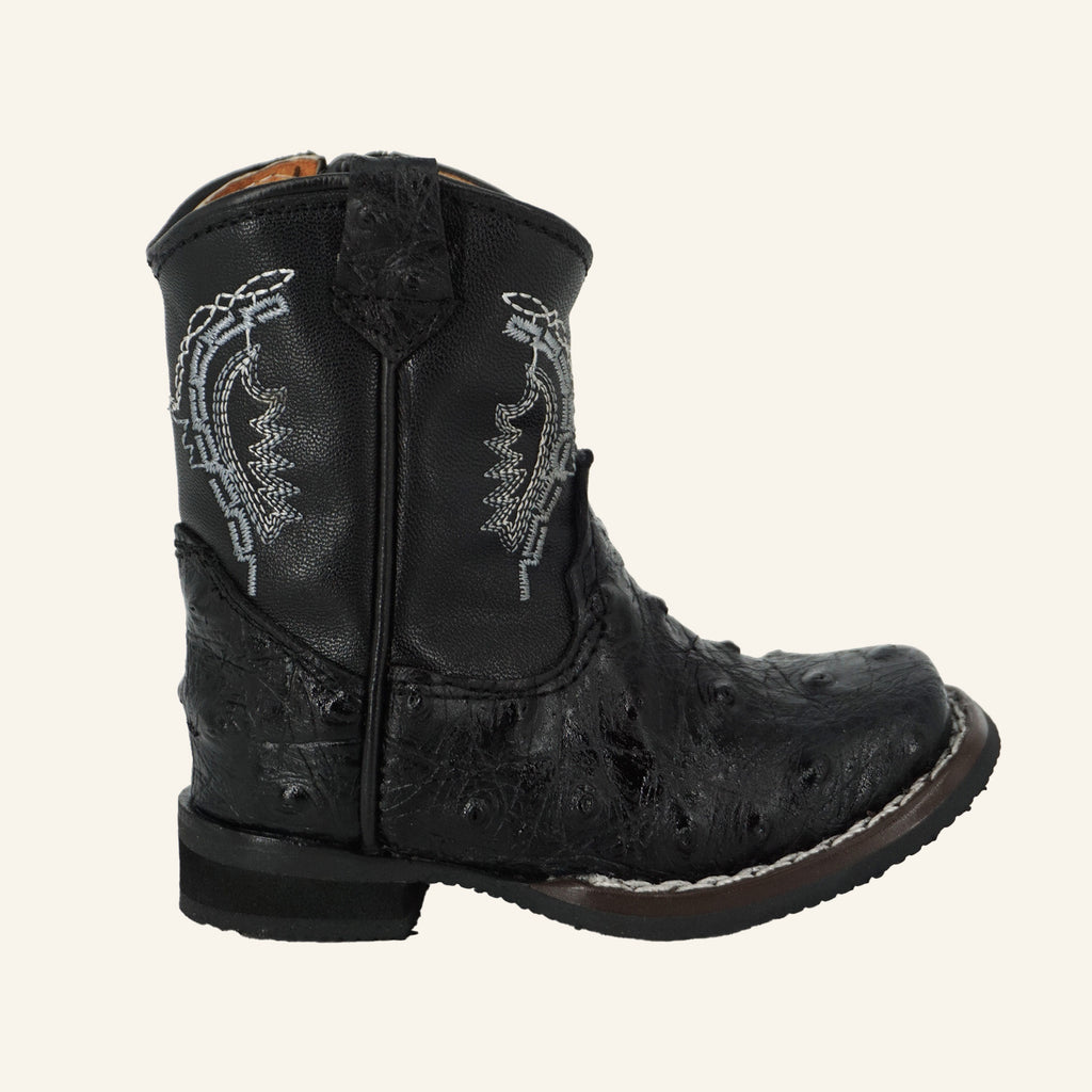 Hooch Baby Boot Ostrich Print H537 - Black