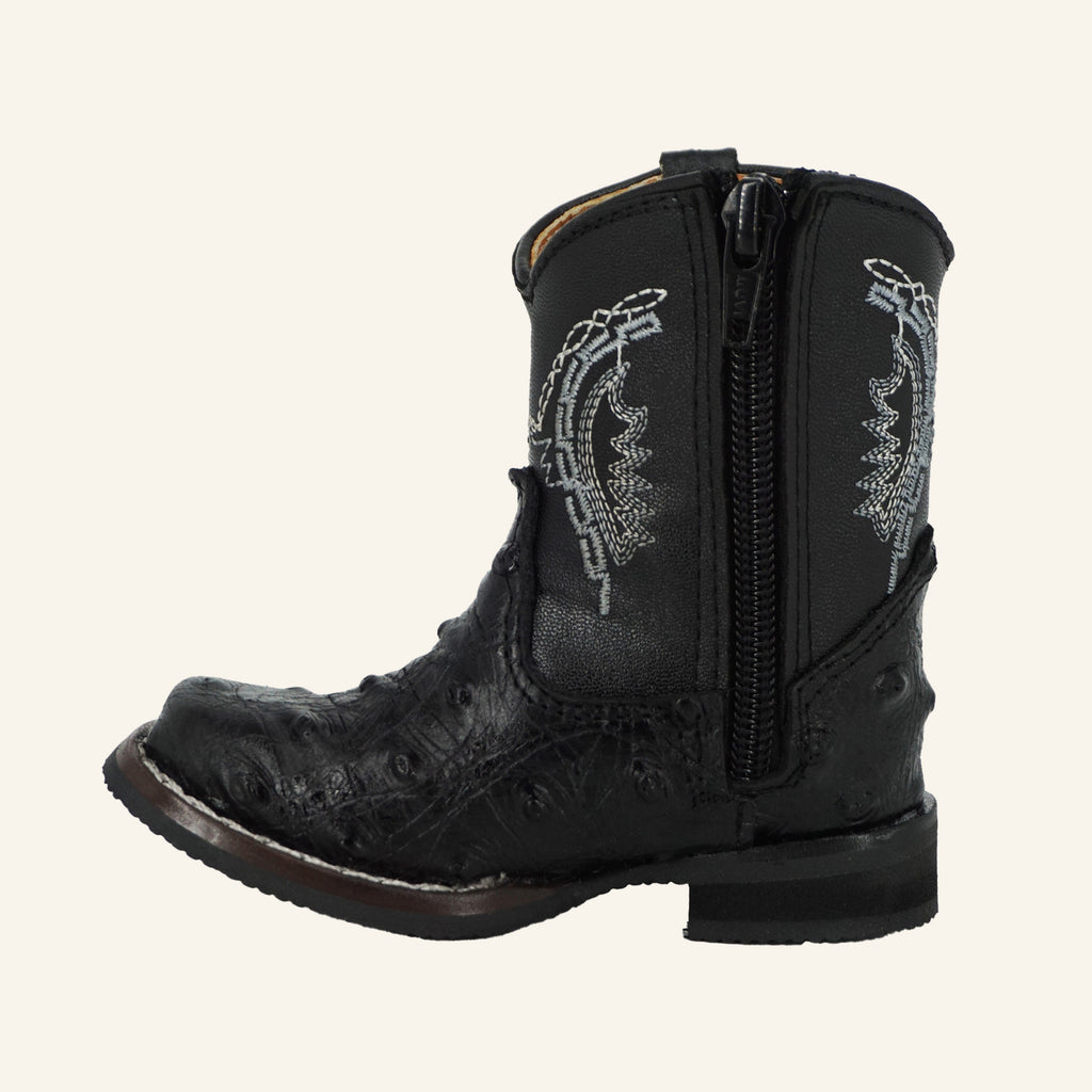 Hooch Baby Boot Ostrich Print H537 - Black