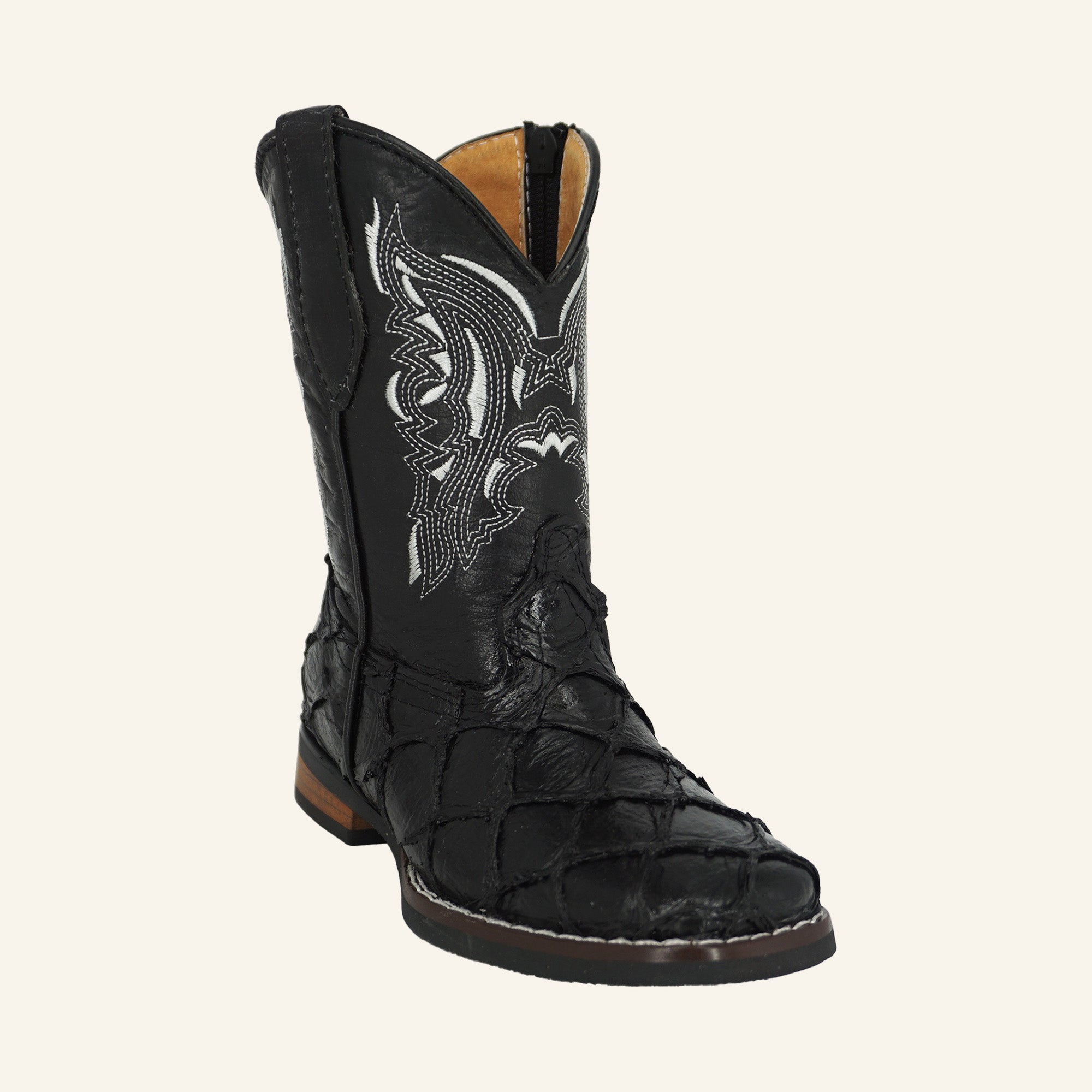 Hooch Kids Fish Print Cowboy Boot HN535 - Black