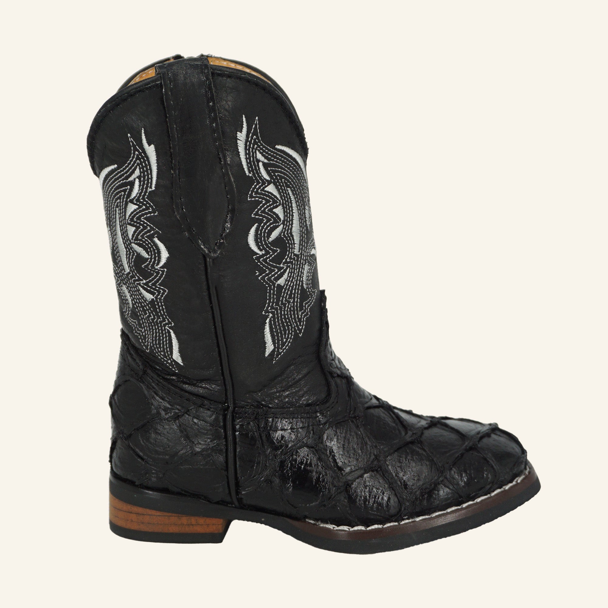Hooch Kids Fish Print Cowboy Boot HN535 - Black