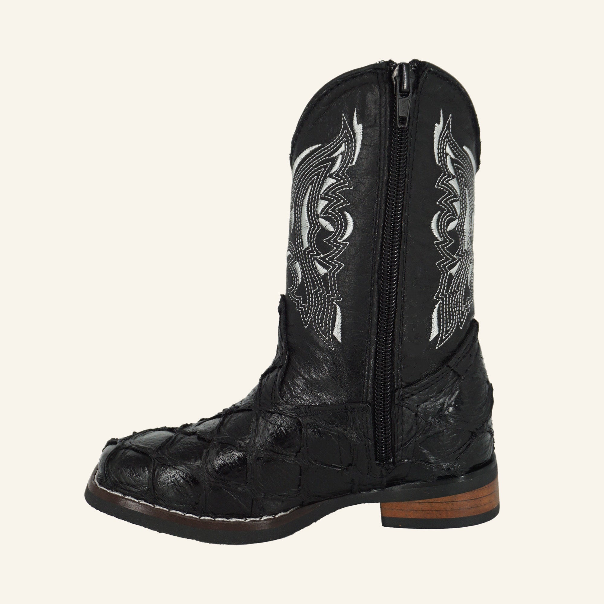 Hooch Kids Fish Print Cowboy Boot HN535 - Black