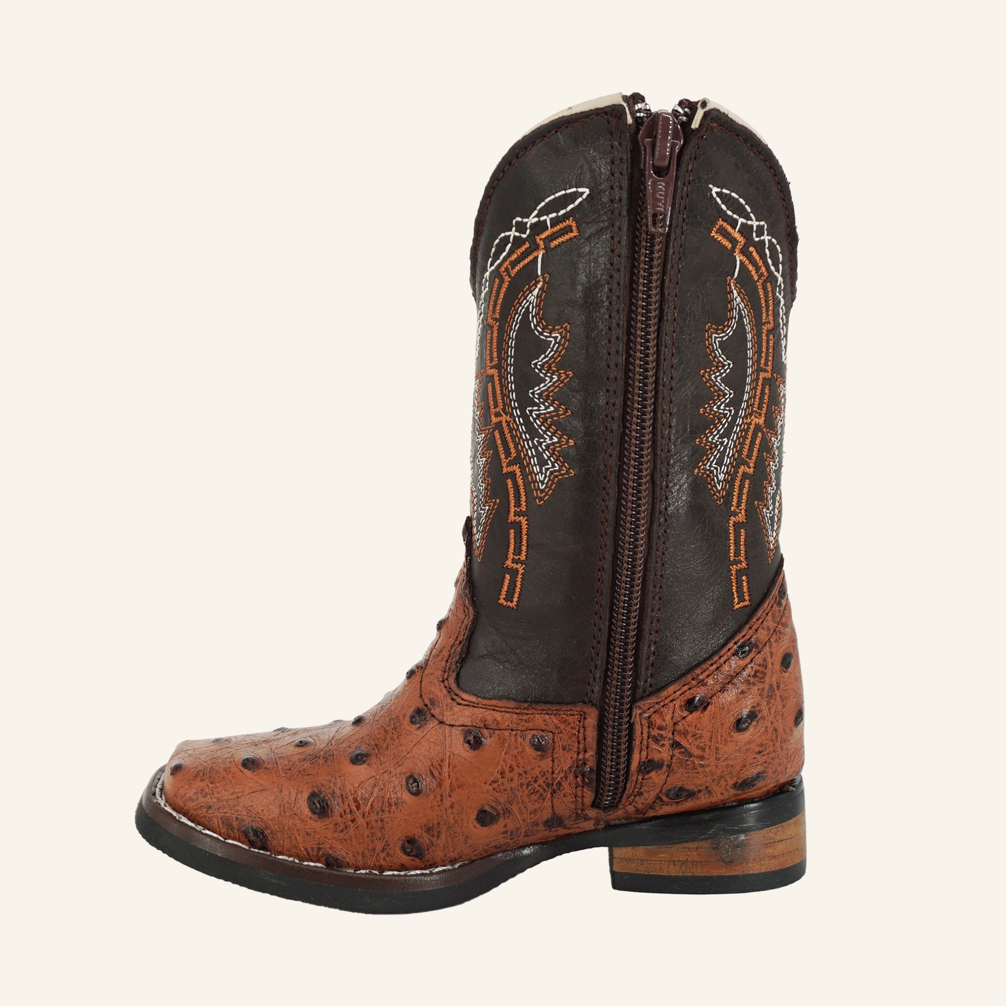 Hooch Kids Ostrich Print Cowboy Boot HN536 - Cognac