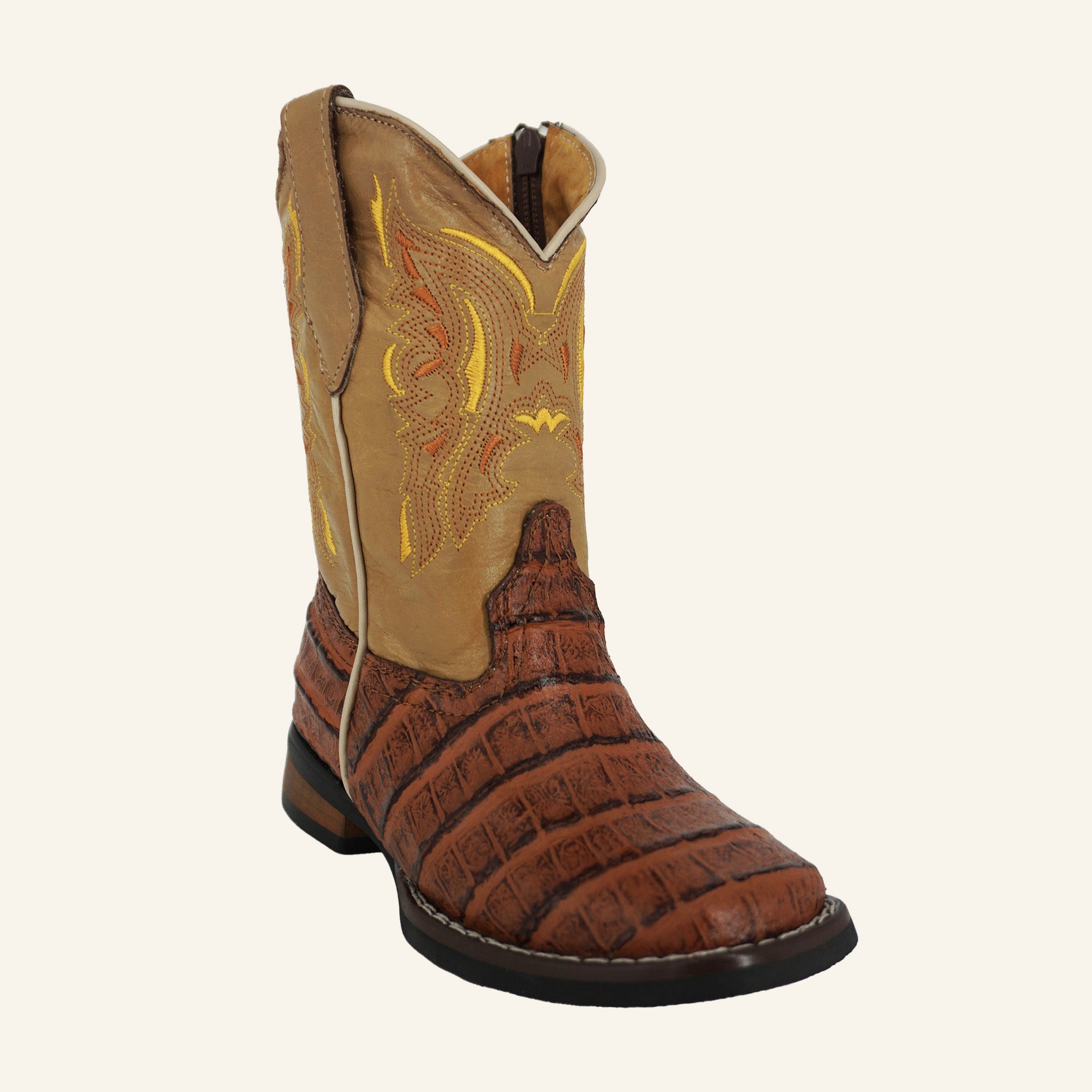 Hooch Kids Crocodile Print Cowboy Boot HN541 - Cognac