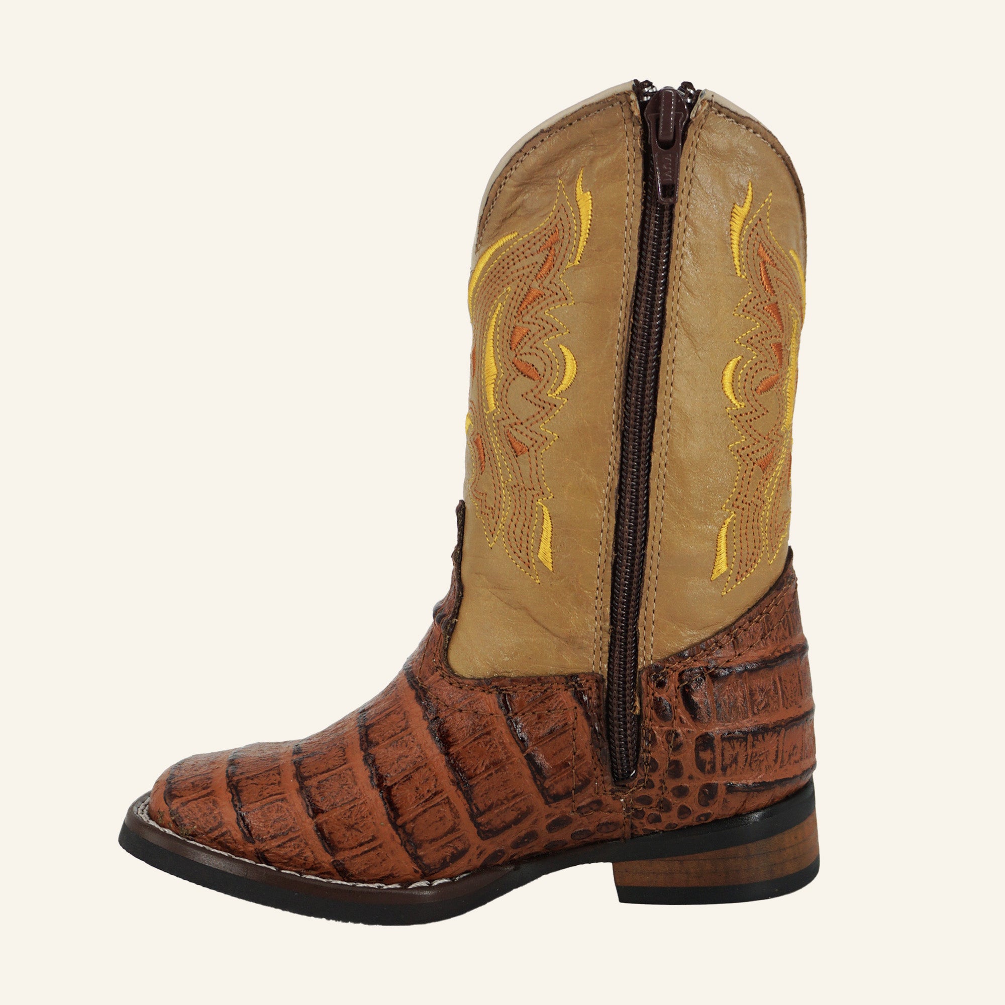 Hooch Kids Crocodile Print Cowboy Boot HN541 - Cognac