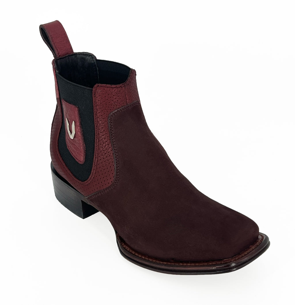 Vestigium Wide Square Toe Short Boot 82B6306 Nobuck - Dark Burgundy