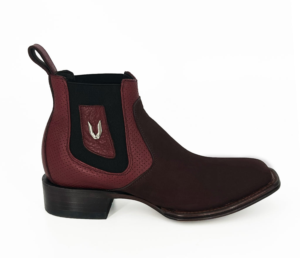 Vestigium Wide Square Toe Short Boot 82B6306 Nobuck - Dark Burgundy