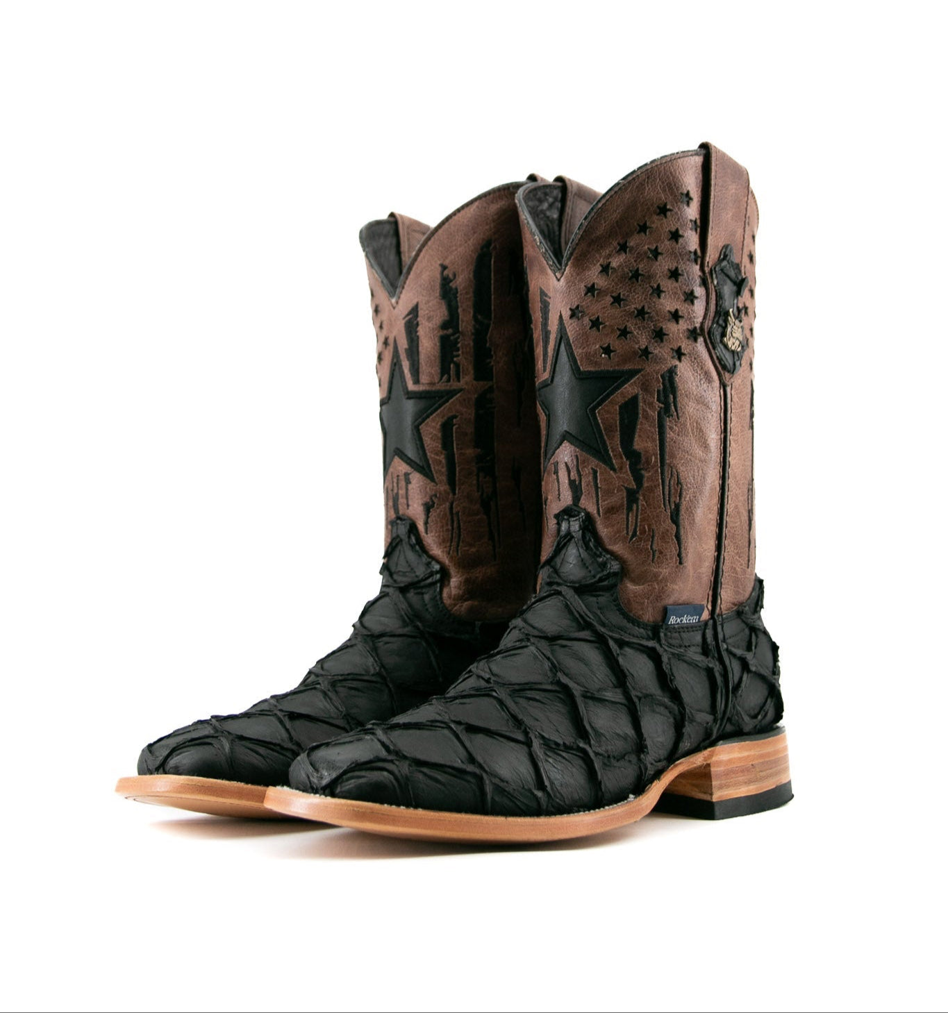 Rock'em Men's Clone Fish Pirarucu Square Toe Cowboy Boot - Matte Black