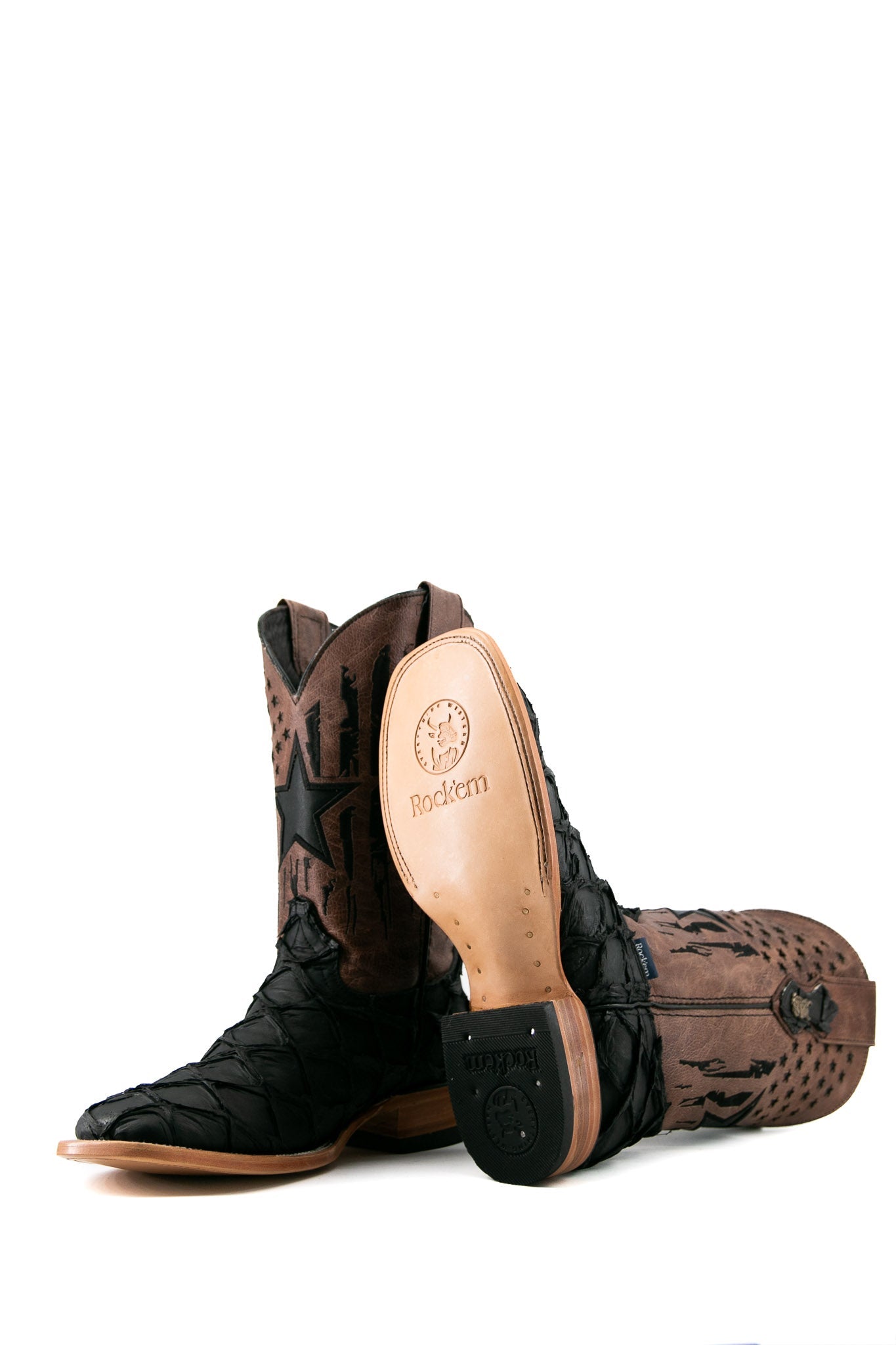 Rock'em Men's Clone Fish Pirarucu Square Toe Cowboy Boot - Matte Black