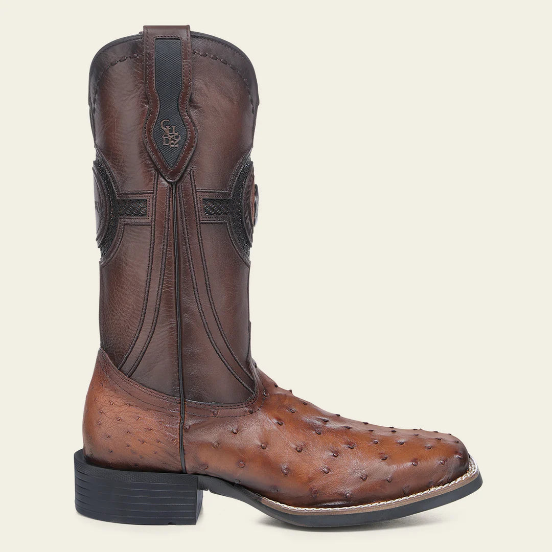 Cuadra Men's Ostrich Embroidery & Laser Square Toe CU973 - Brandy