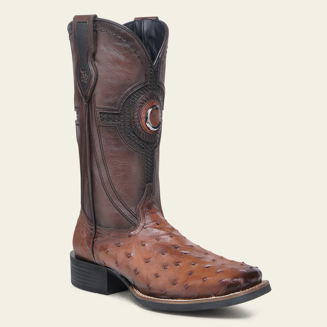 Cuadra Men's Ostrich Embroidery & Laser Square Toe CU973 - Brandy
