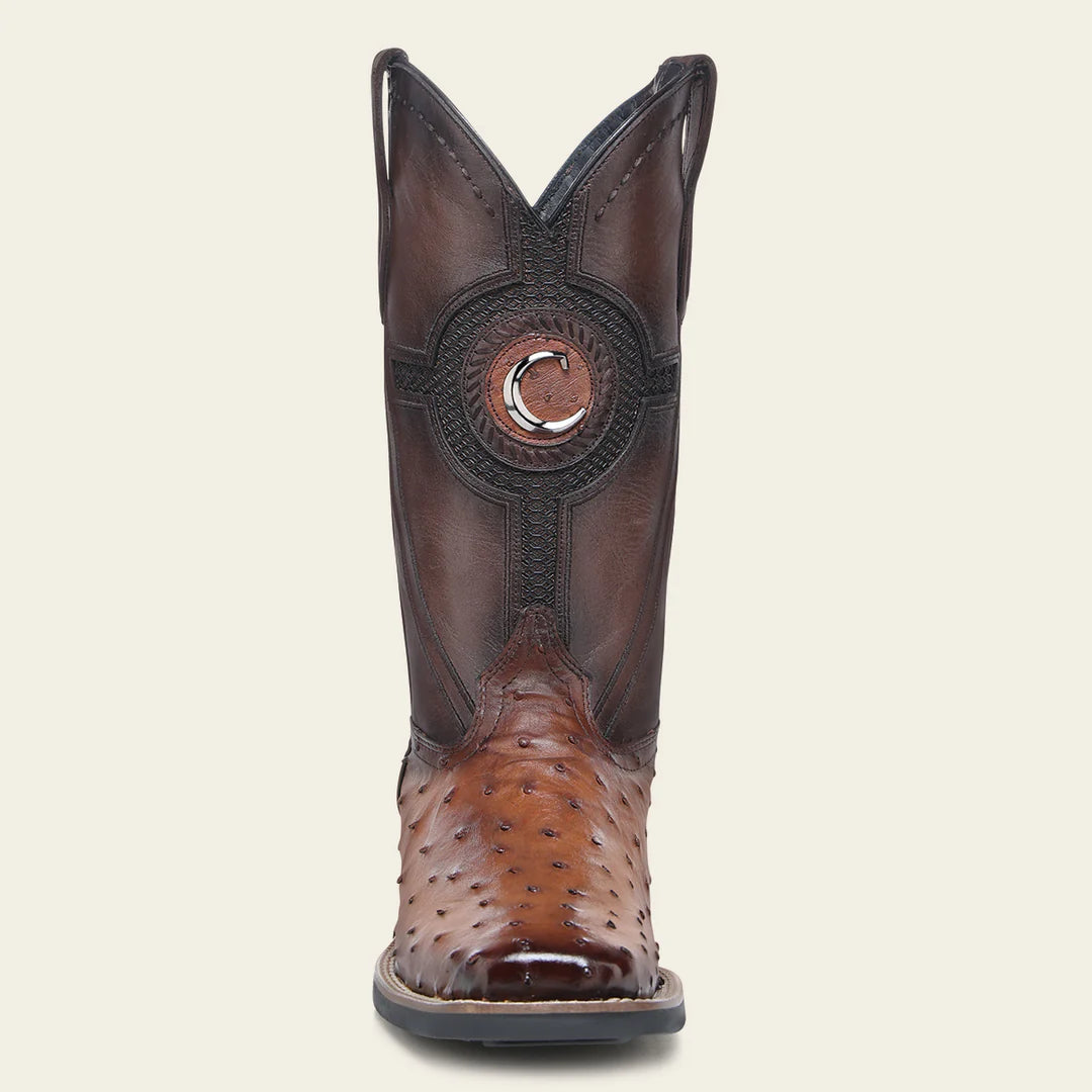 Cuadra Men's Ostrich Embroidery & Laser Square Toe CU973 - Brandy