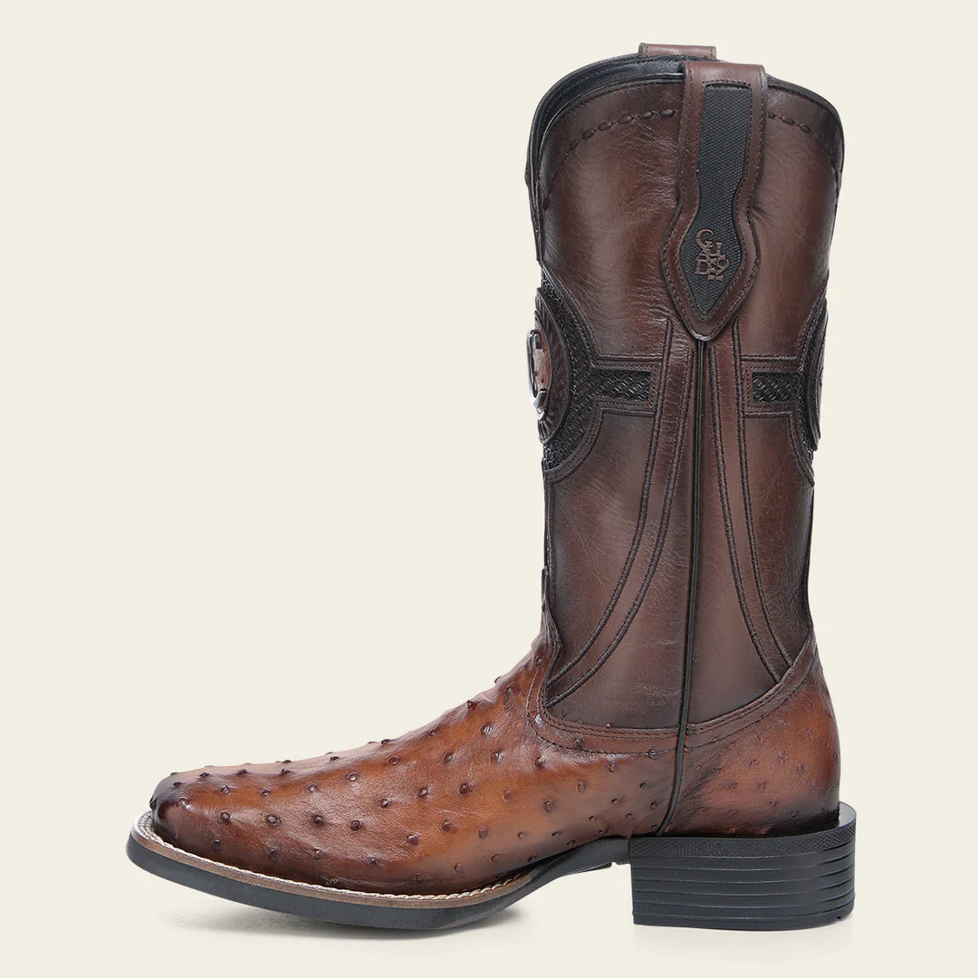 Cuadra Men's Ostrich Embroidery & Laser Square Toe CU973 - Brandy