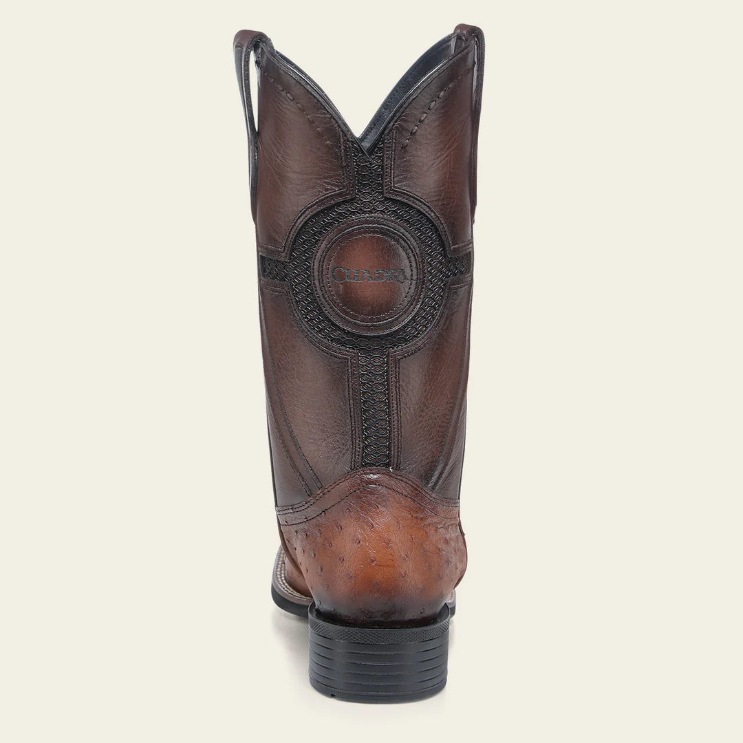 Cuadra Men's Ostrich Embroidery & Laser Square Toe CU973 - Brandy