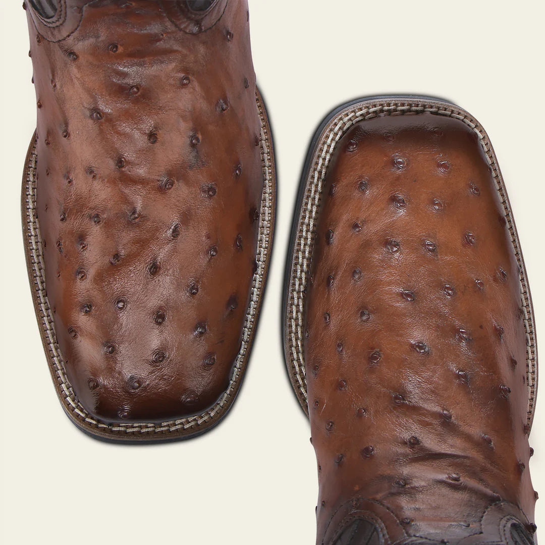 Cuadra Men's Ostrich Embroidery & Laser Square Toe CU973 - Brandy