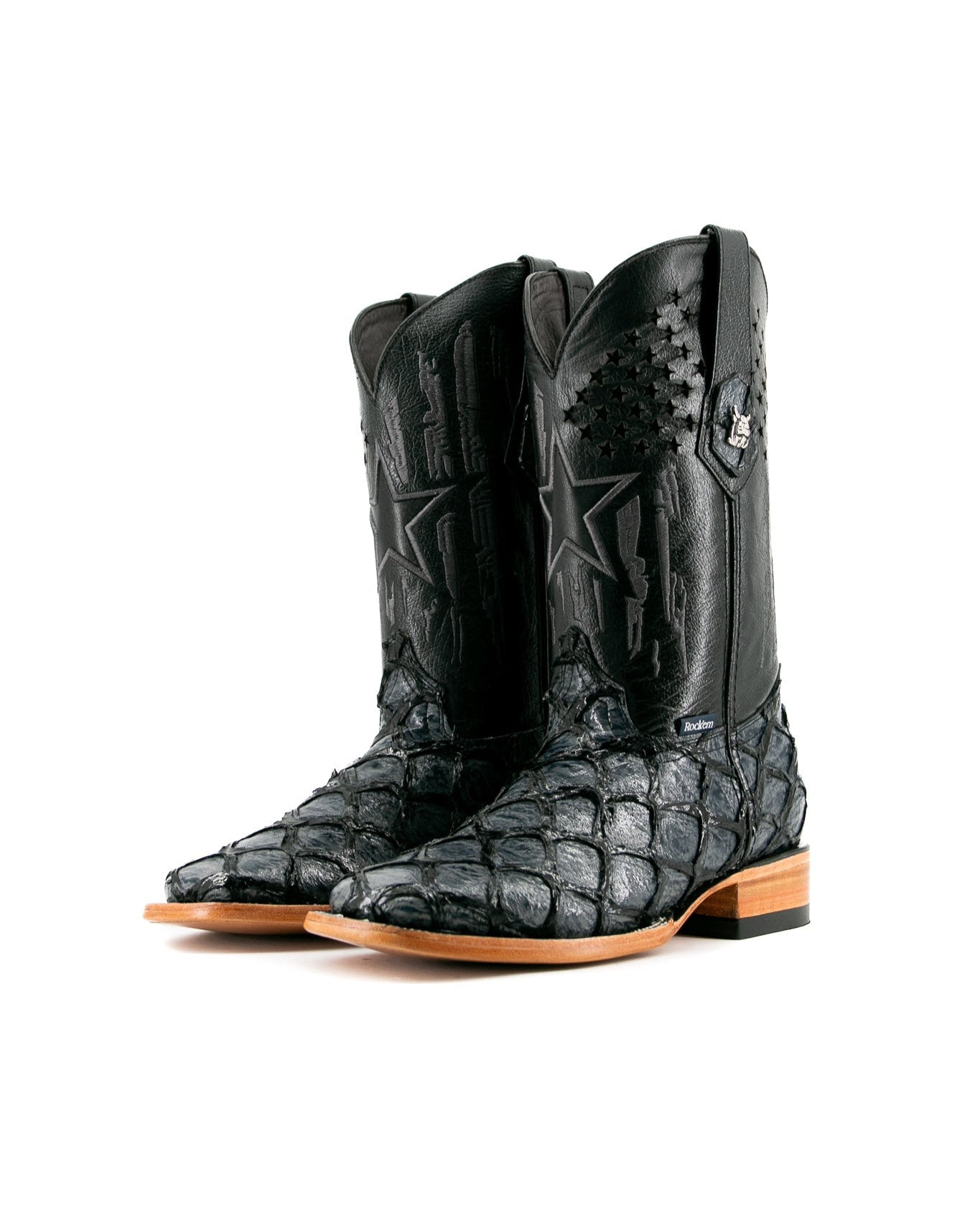 Rock'em Men's Clone Fish Pirarucu Square Toe Cowboy Boot - Grey/Navy