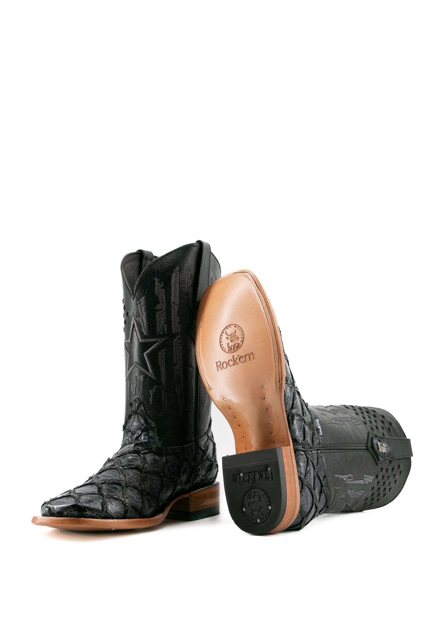 Rock'em Men's Clone Fish Pirarucu Square Toe Cowboy Boot - Grey/Navy