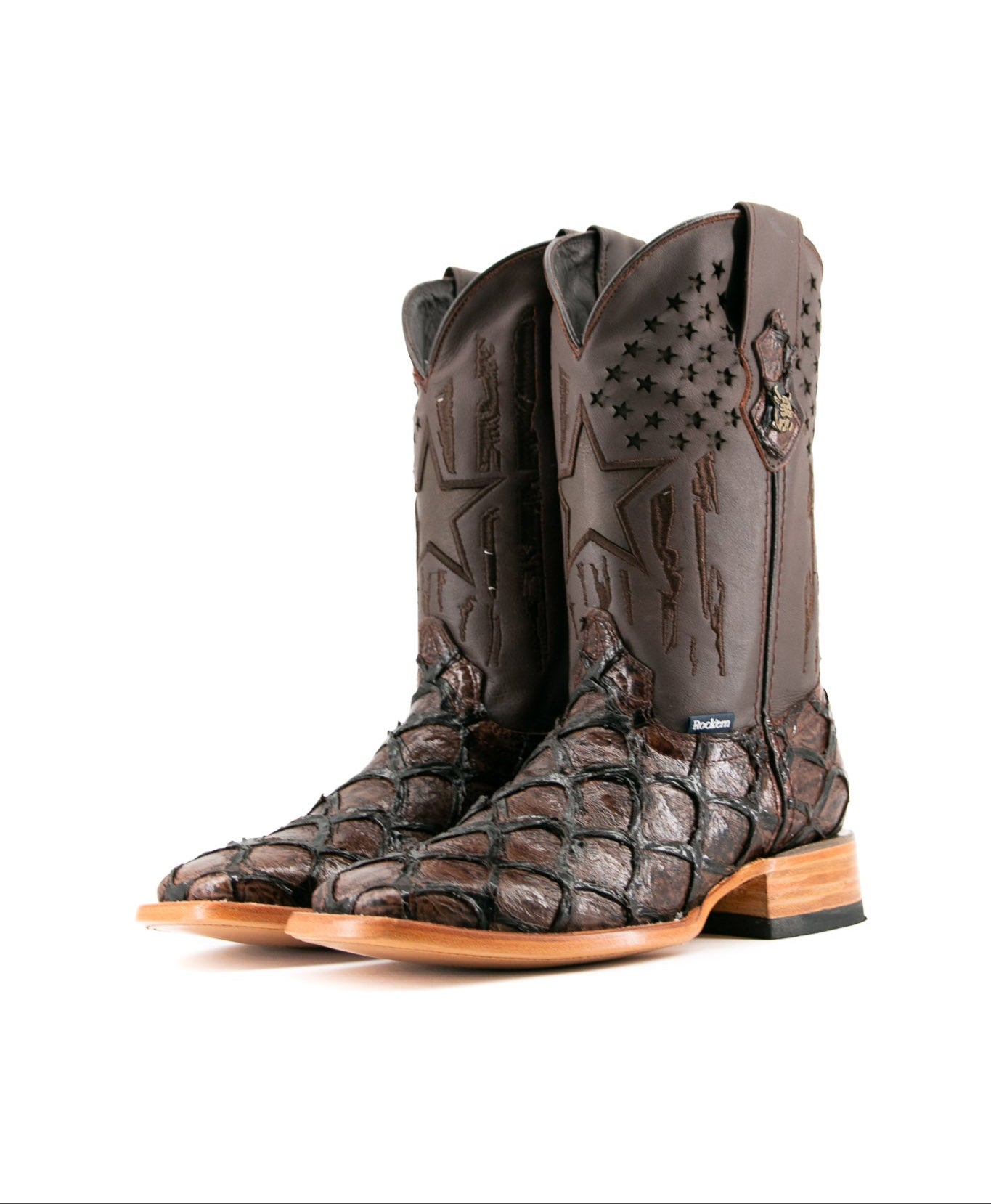 Rock'em Men's Clone Fish Pirarucu Square Toe Cowboy Boot - Brown