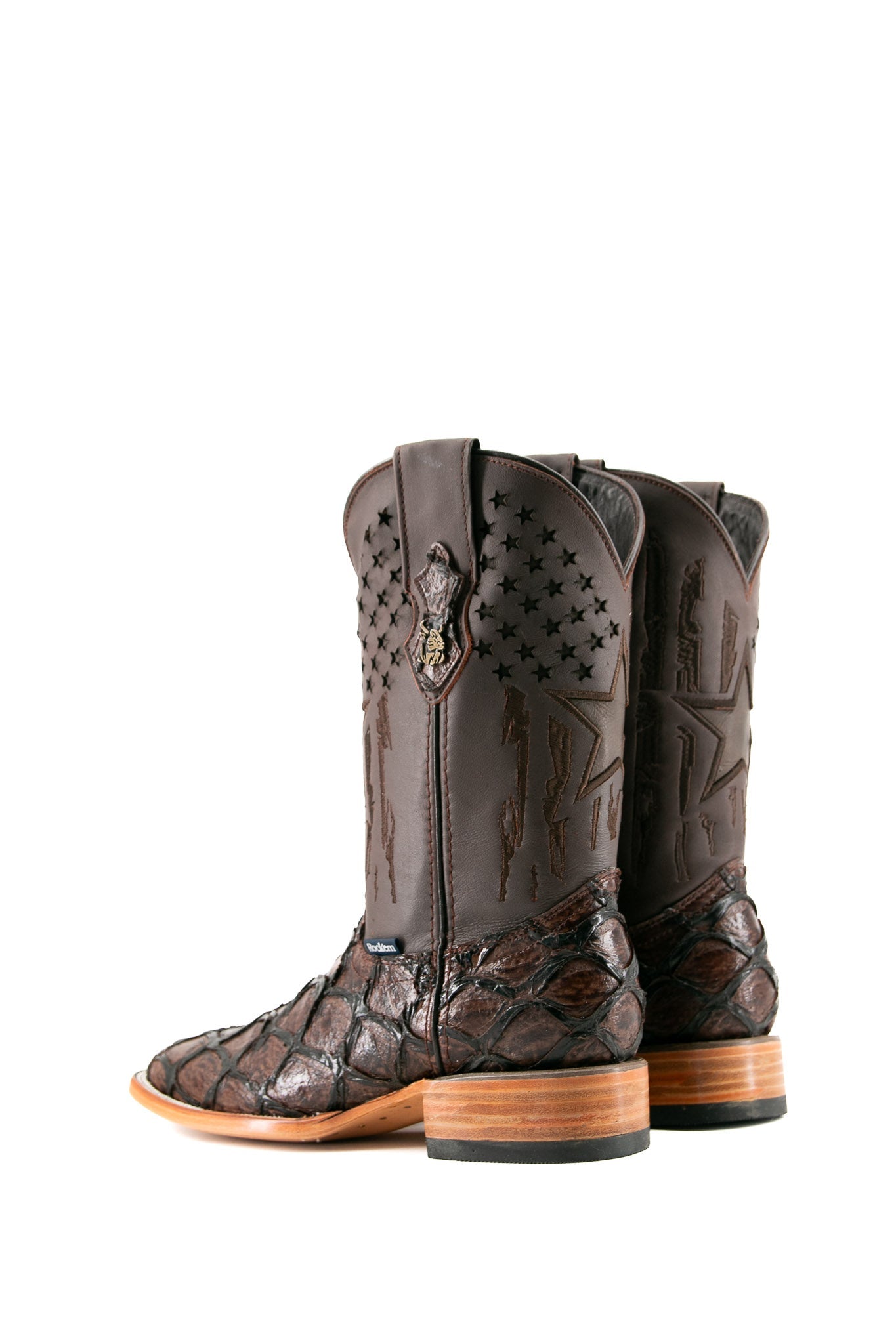 Rock'em Men's Clone Fish Pirarucu Square Toe Cowboy Boot - Brown