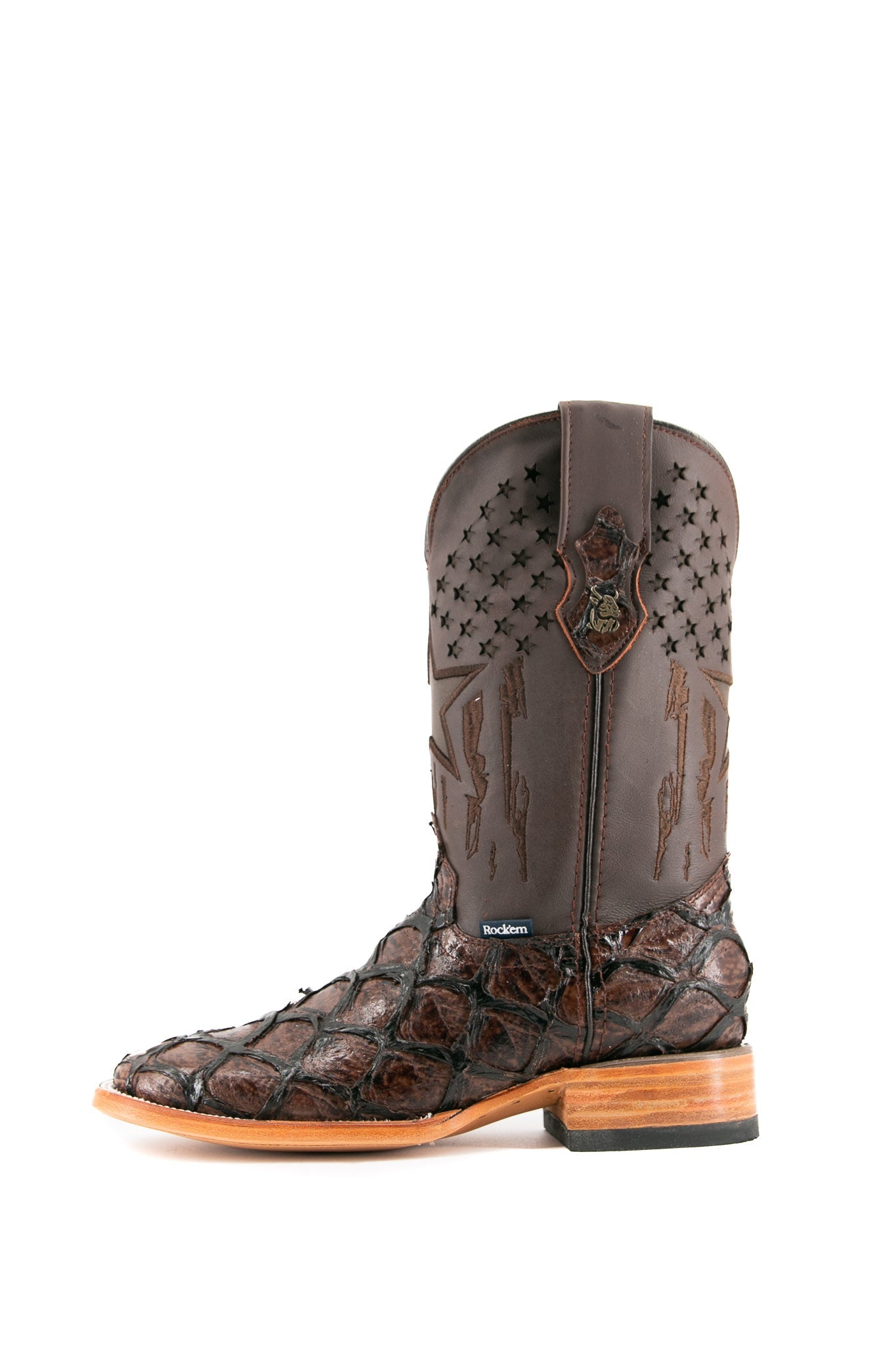 Rock'em Men's Clone Fish Pirarucu Square Toe Cowboy Boot - Brown