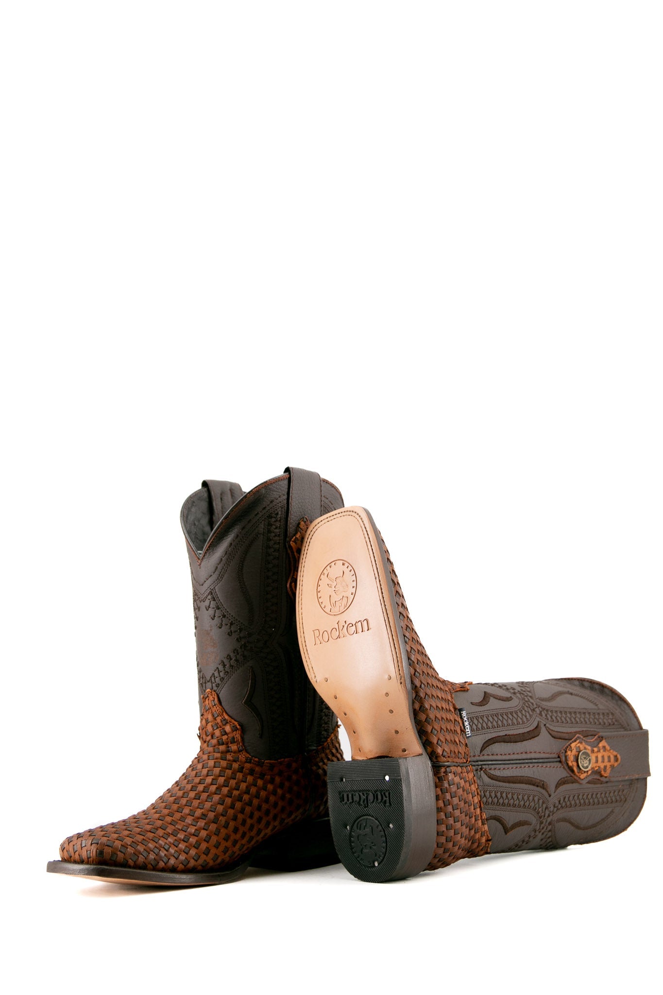 Rock'em Woven Renegade Rodeo Toe Cowboy Boot - Brown/Tan