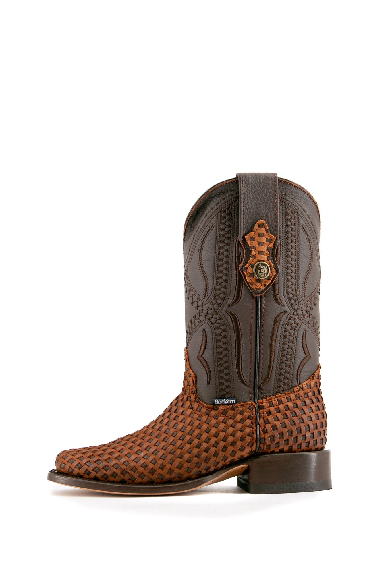 Rock'em Woven Renegade Rodeo Toe Cowboy Boot - Brown/Tan