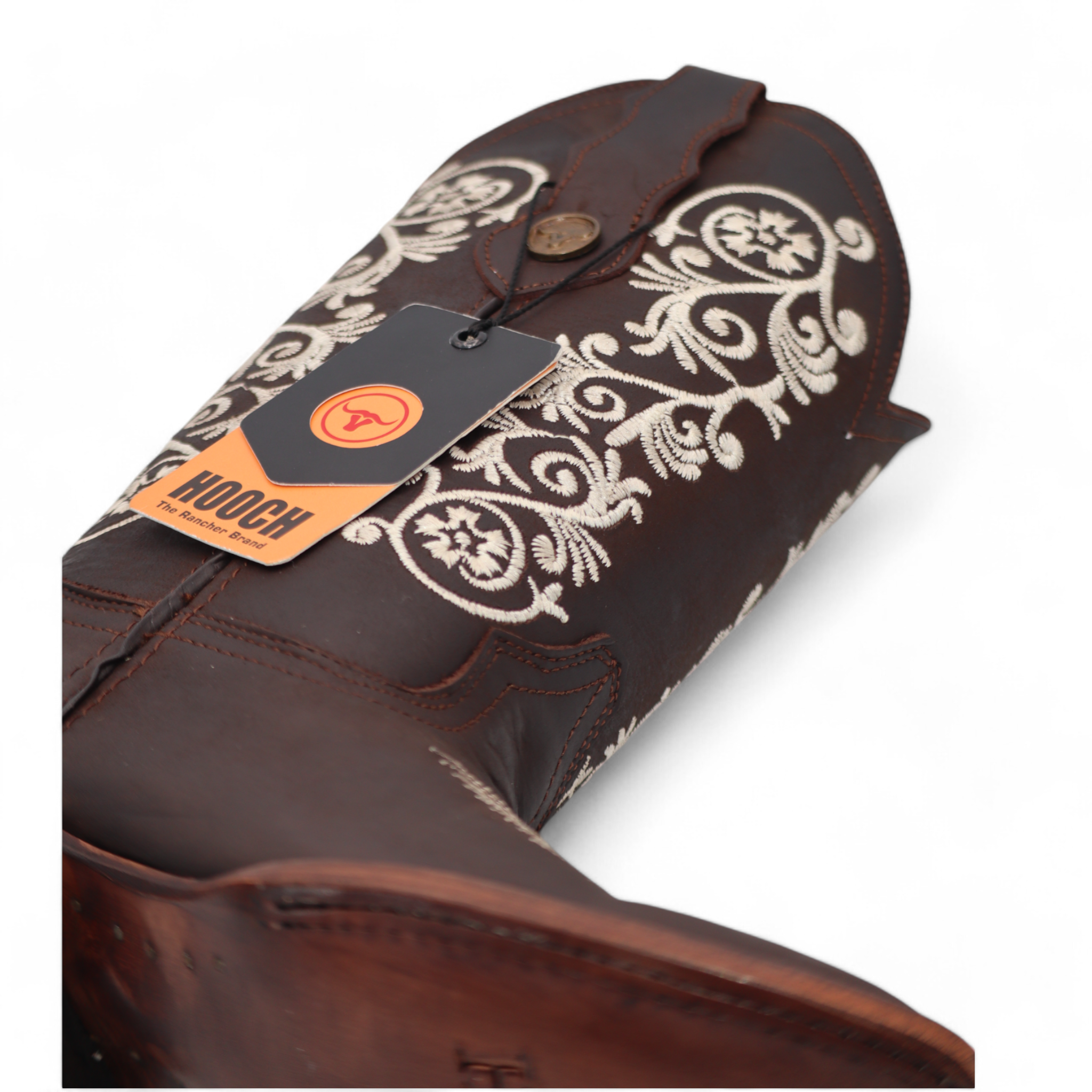 Women’s Square Toe Western Boots Brown Genuine Leather Embroidered 12” Shaft – H22M2694