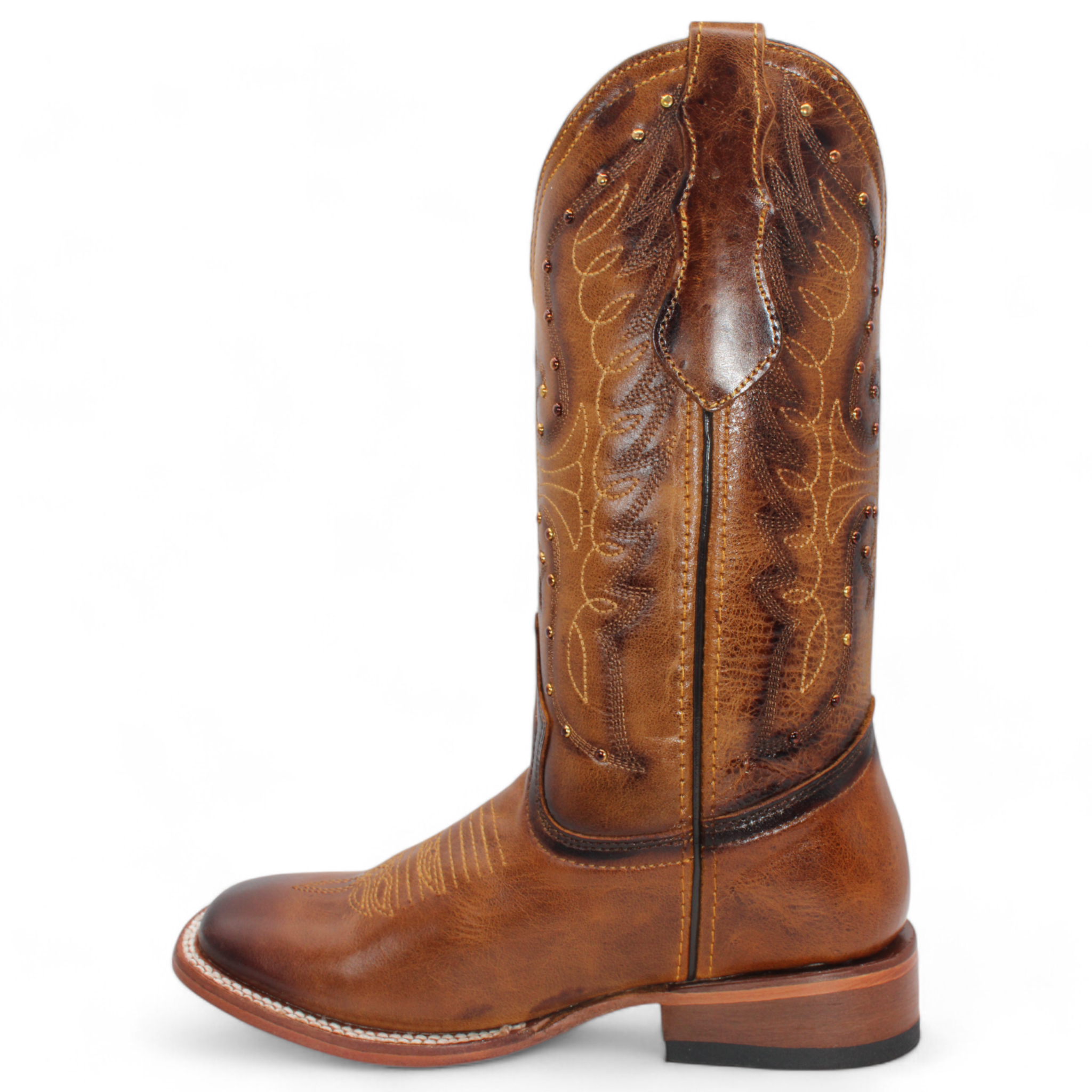 Women’s Square Toe Western Boots Honey Genuine Leather Embroidered 12” Shaft – H224251