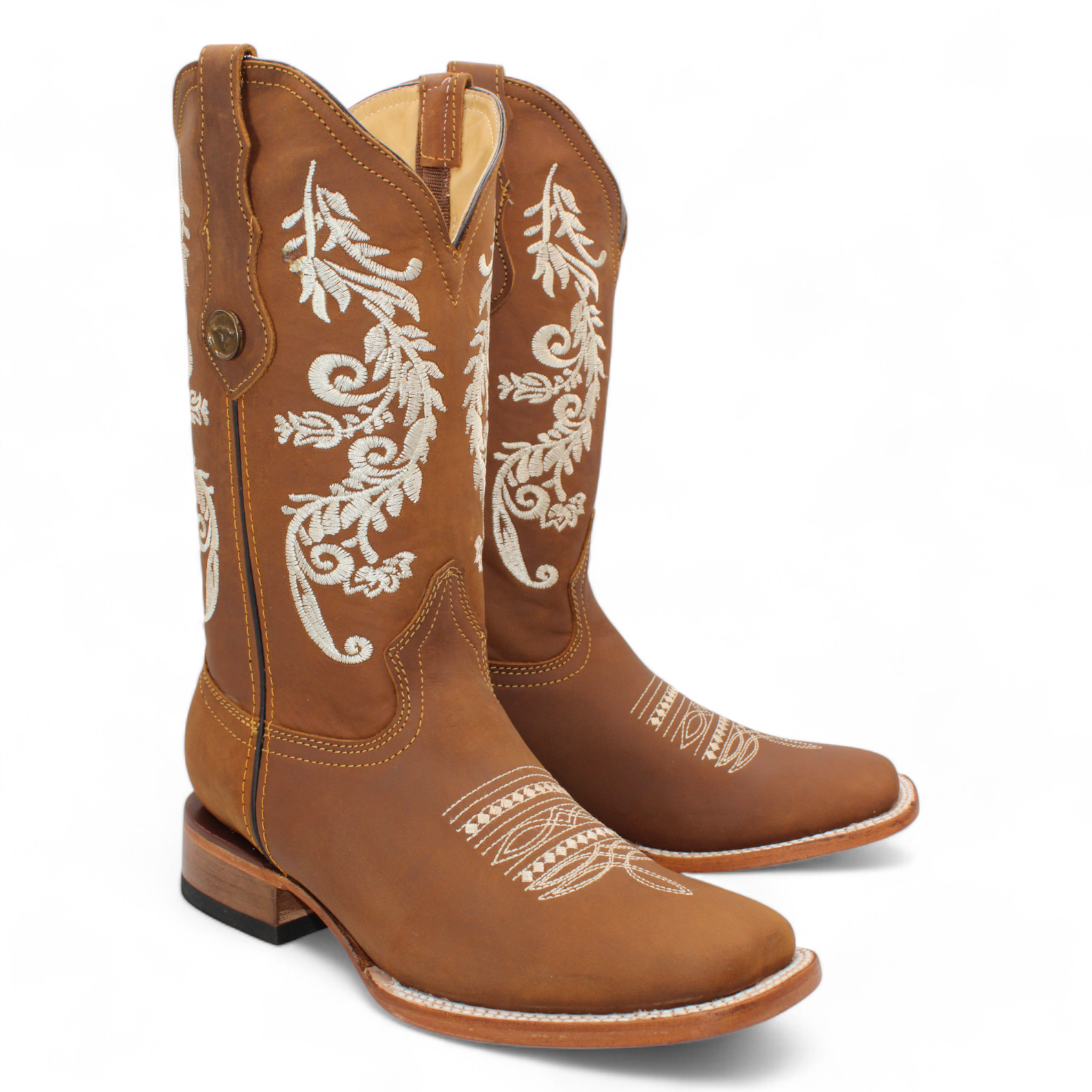 Women’s Honey Square Toe Boot – Genuine Leather 12” Embroidered Shaft - H22M2651F