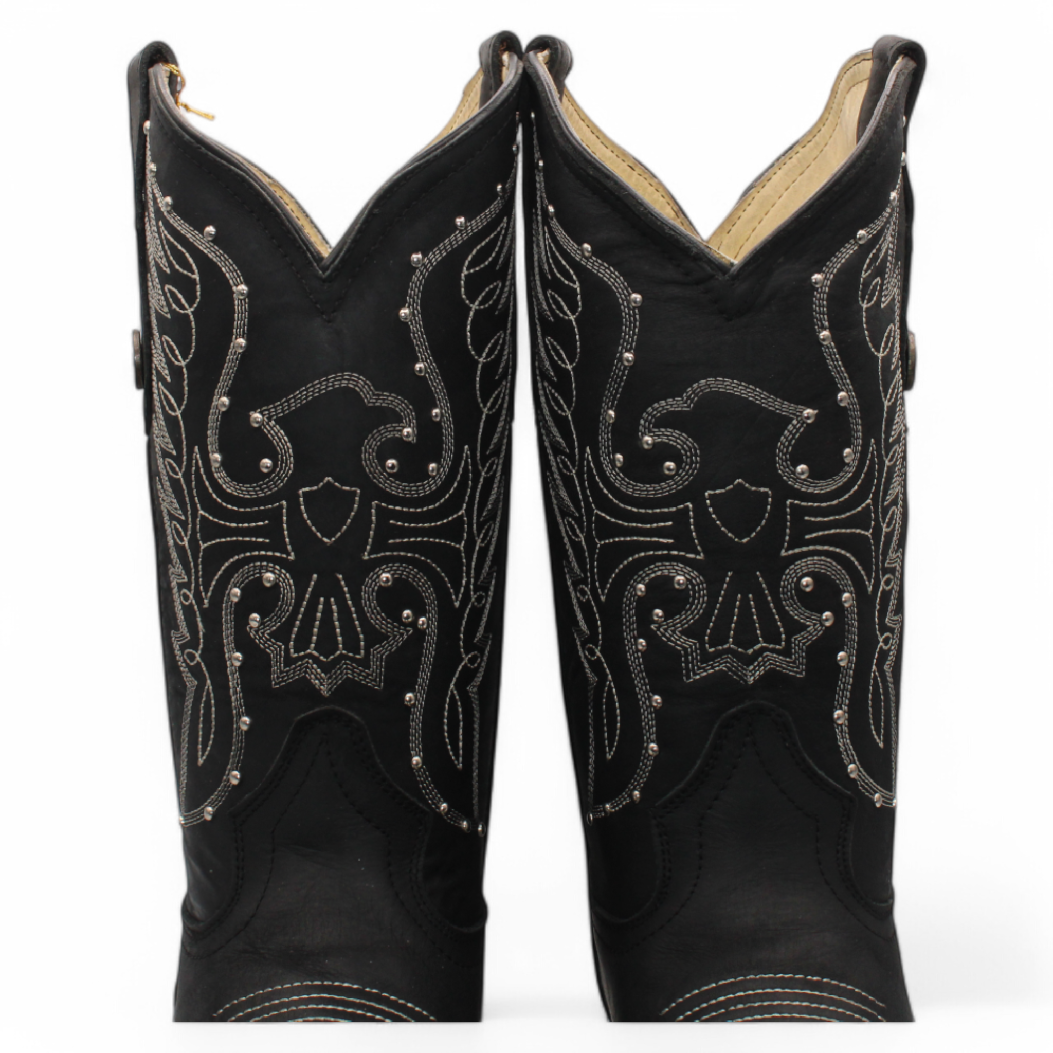 Women’s Square Toe Western Boots Black Genuine Leather Embroidered 12” Shaft - H222605