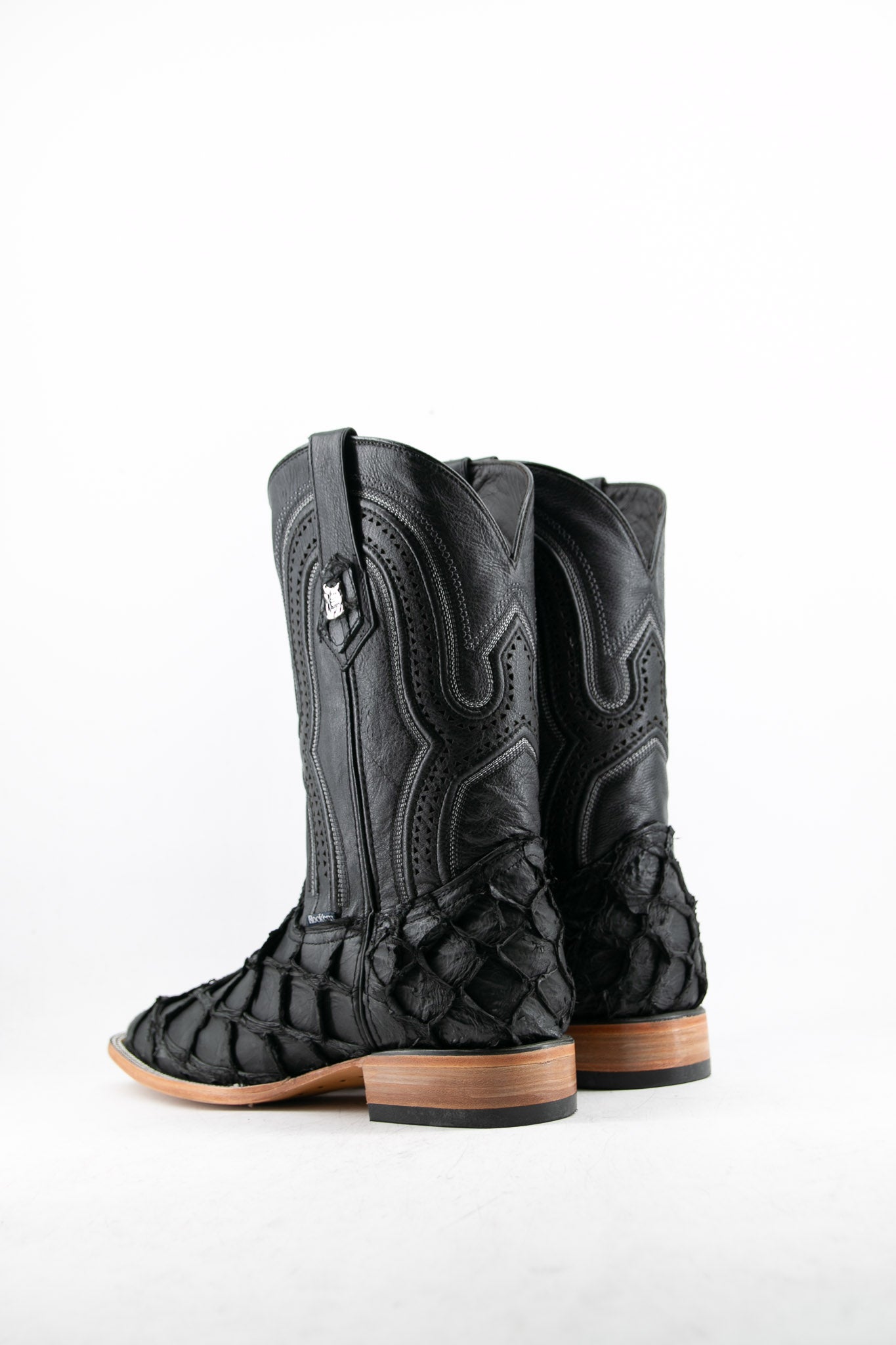 Rock'em Men's Exotic Fish Square Toe Cowboy Boot - Black