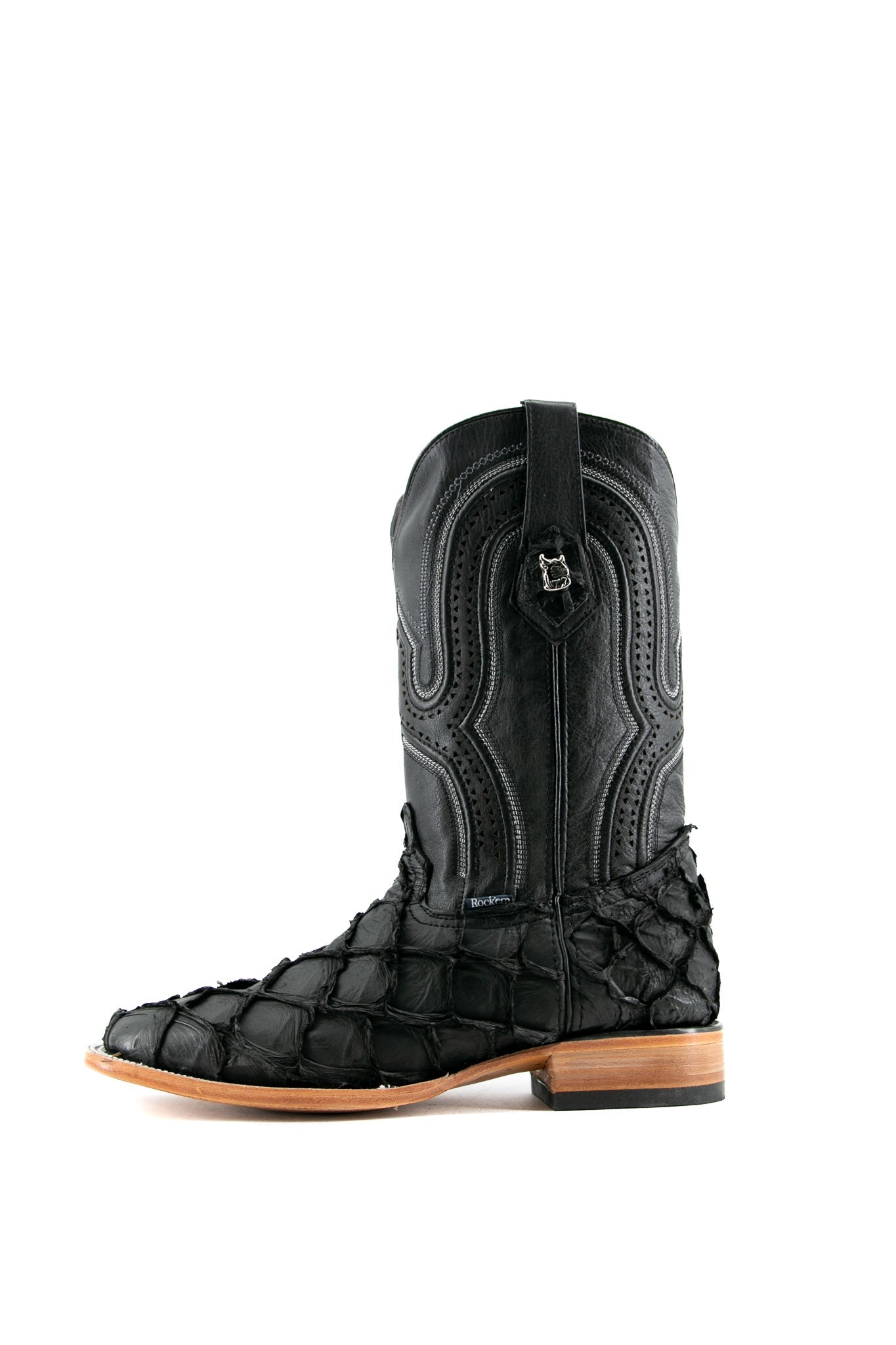 Rock'em Men's Exotic Fish Square Toe Cowboy Boot - Black