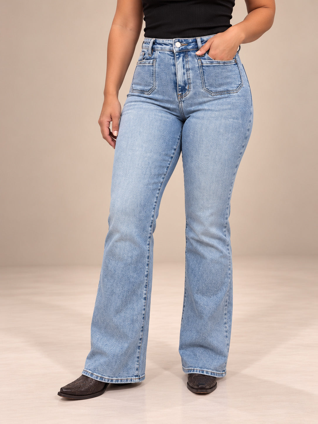 Women's Mid Rise Flare Jean KJ001 - Light Wash
