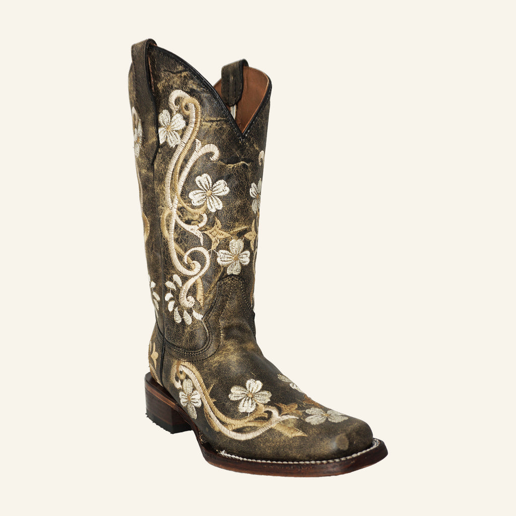 Circle G Women's Floral Embroidery Boot L5241 - Black