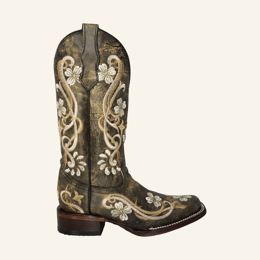 Circle G Women's Floral Embroidery Boot L5241 - Black